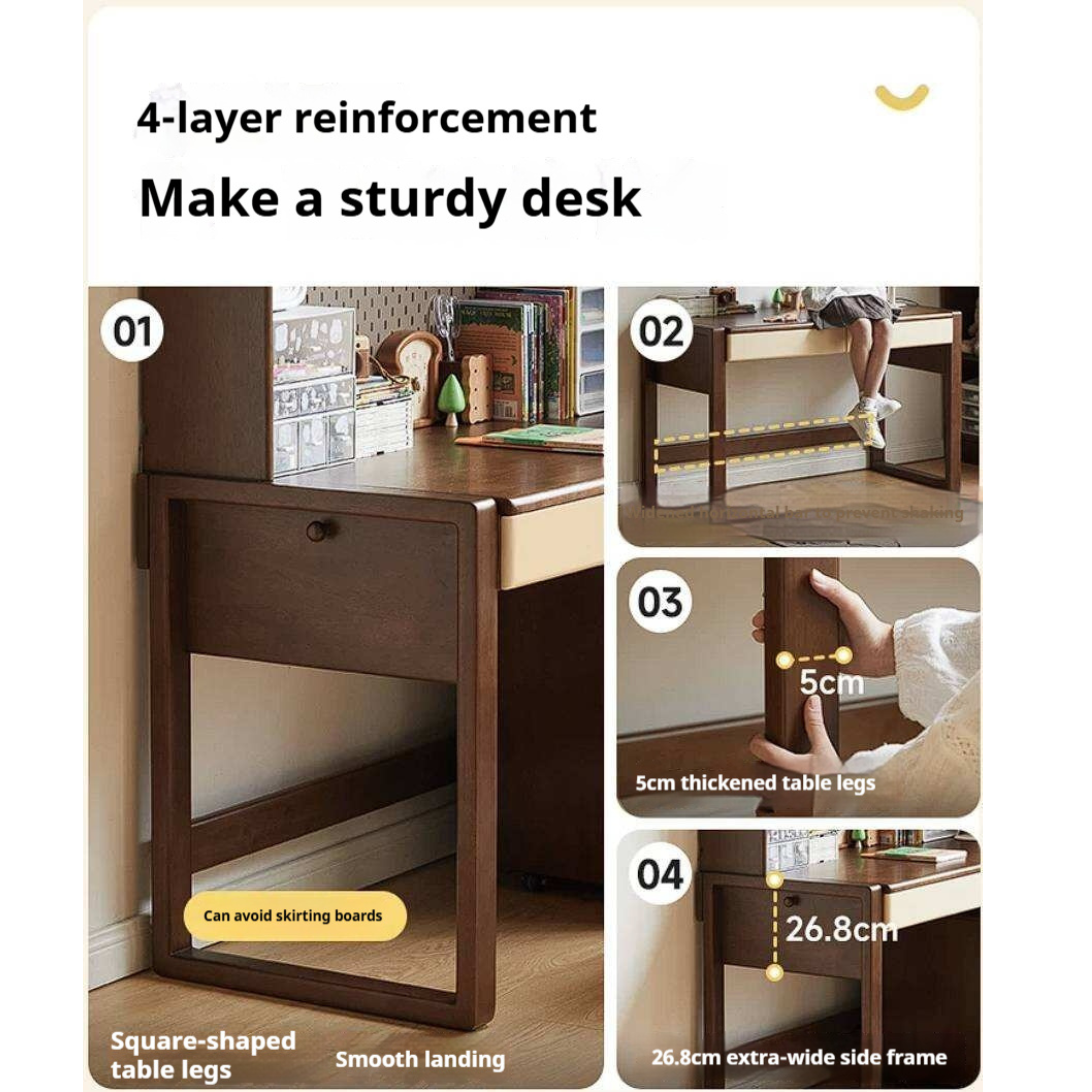 Solid Rubberwood Children's Desk With Bookshelf