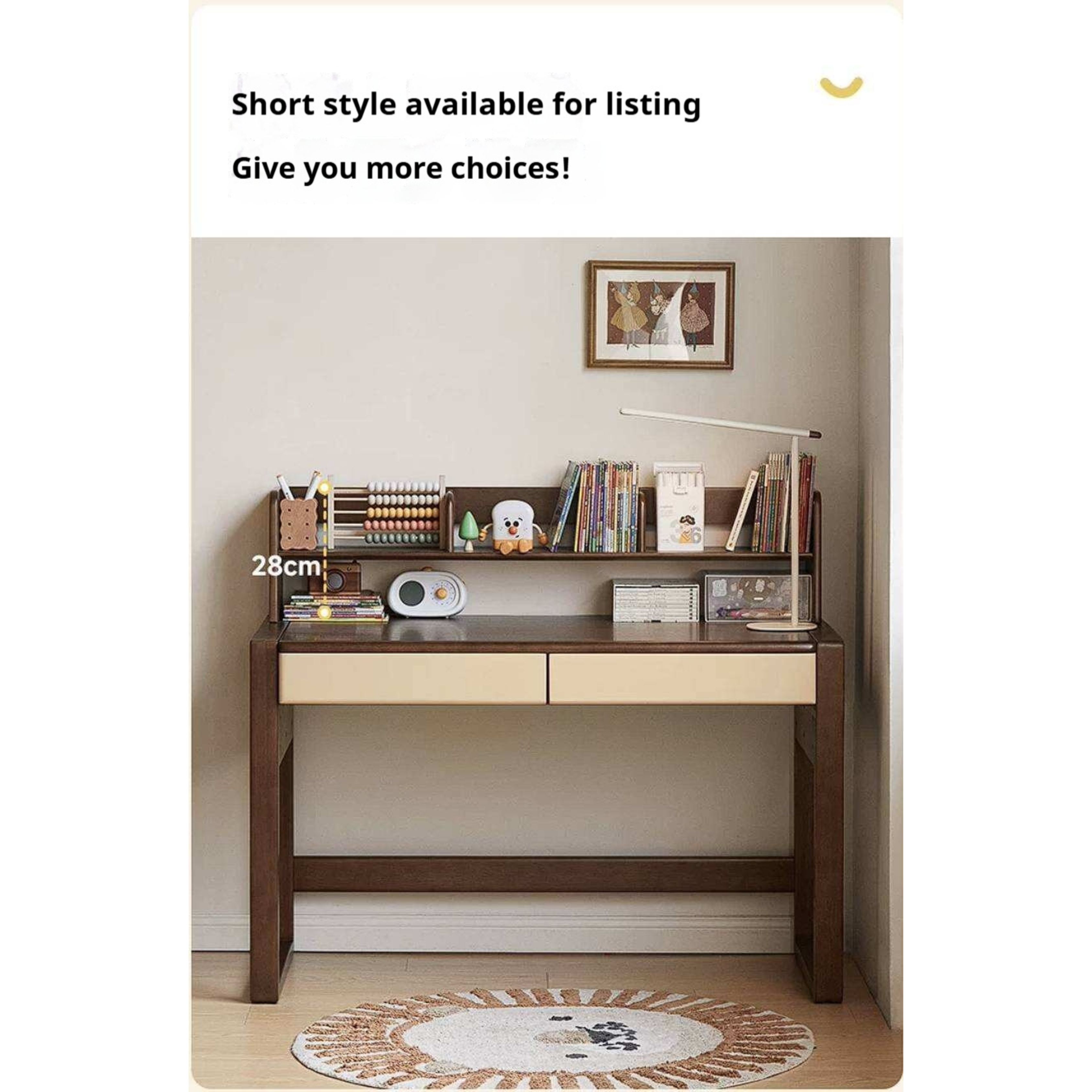 Solid Rubberwood Children's Desk With Bookshelf