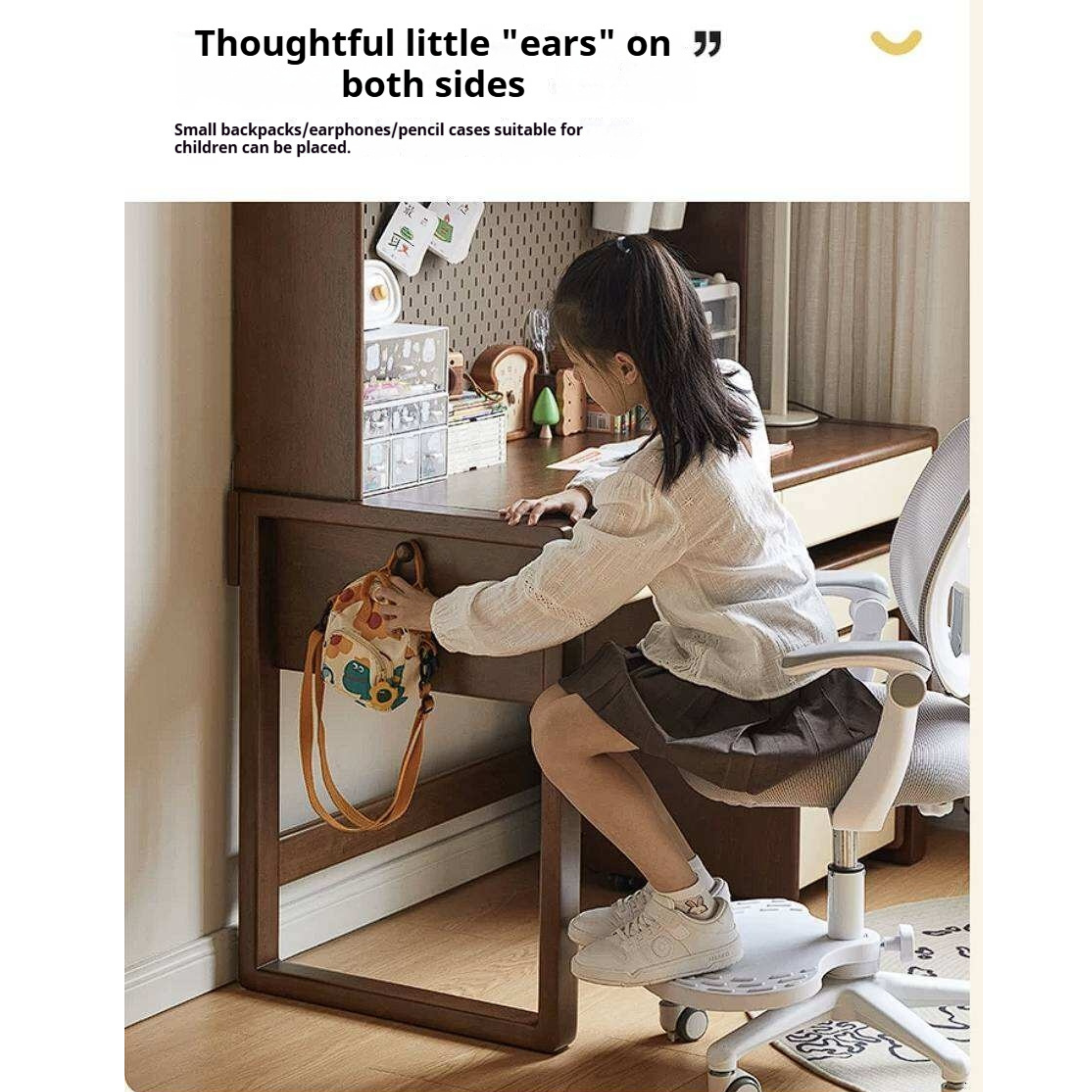 Solid Rubberwood Children's Desk With Bookshelf