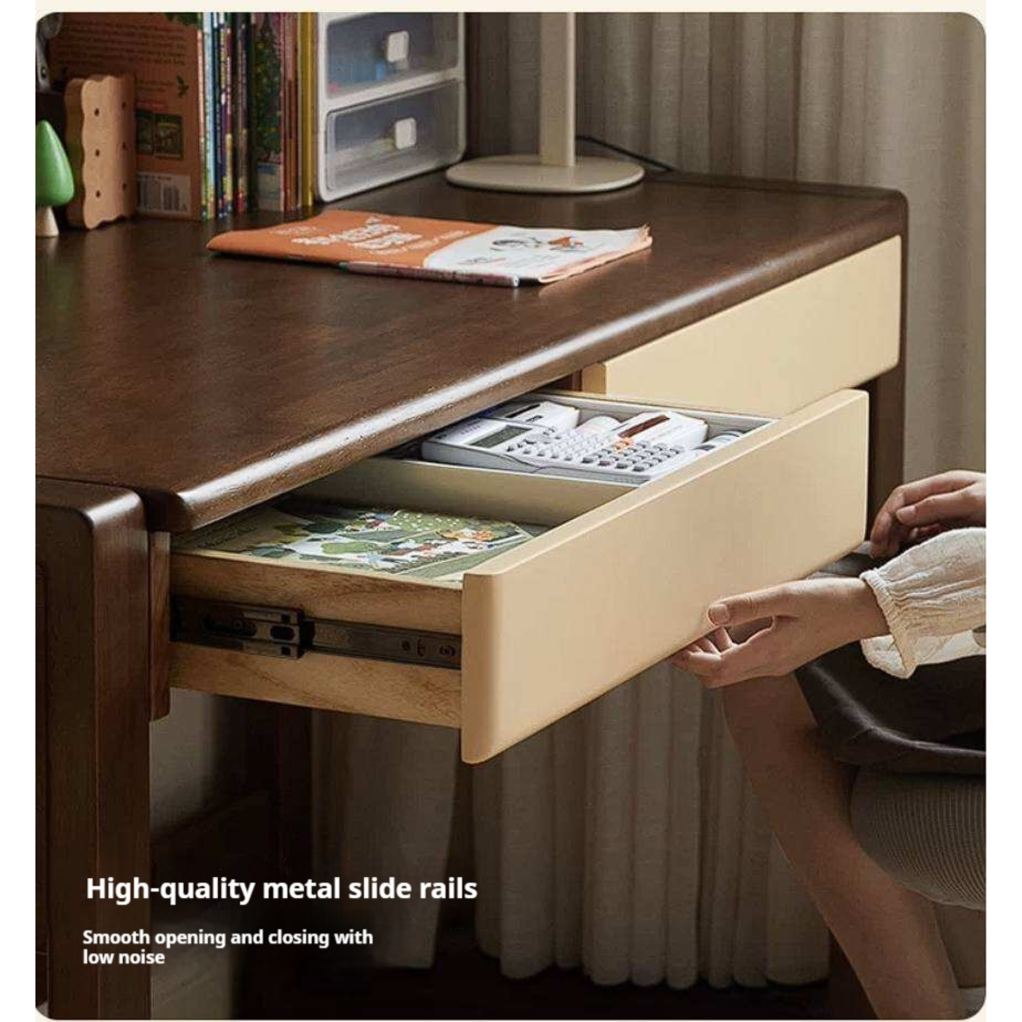 Solid Rubberwood Children's Desk With Bookshelf