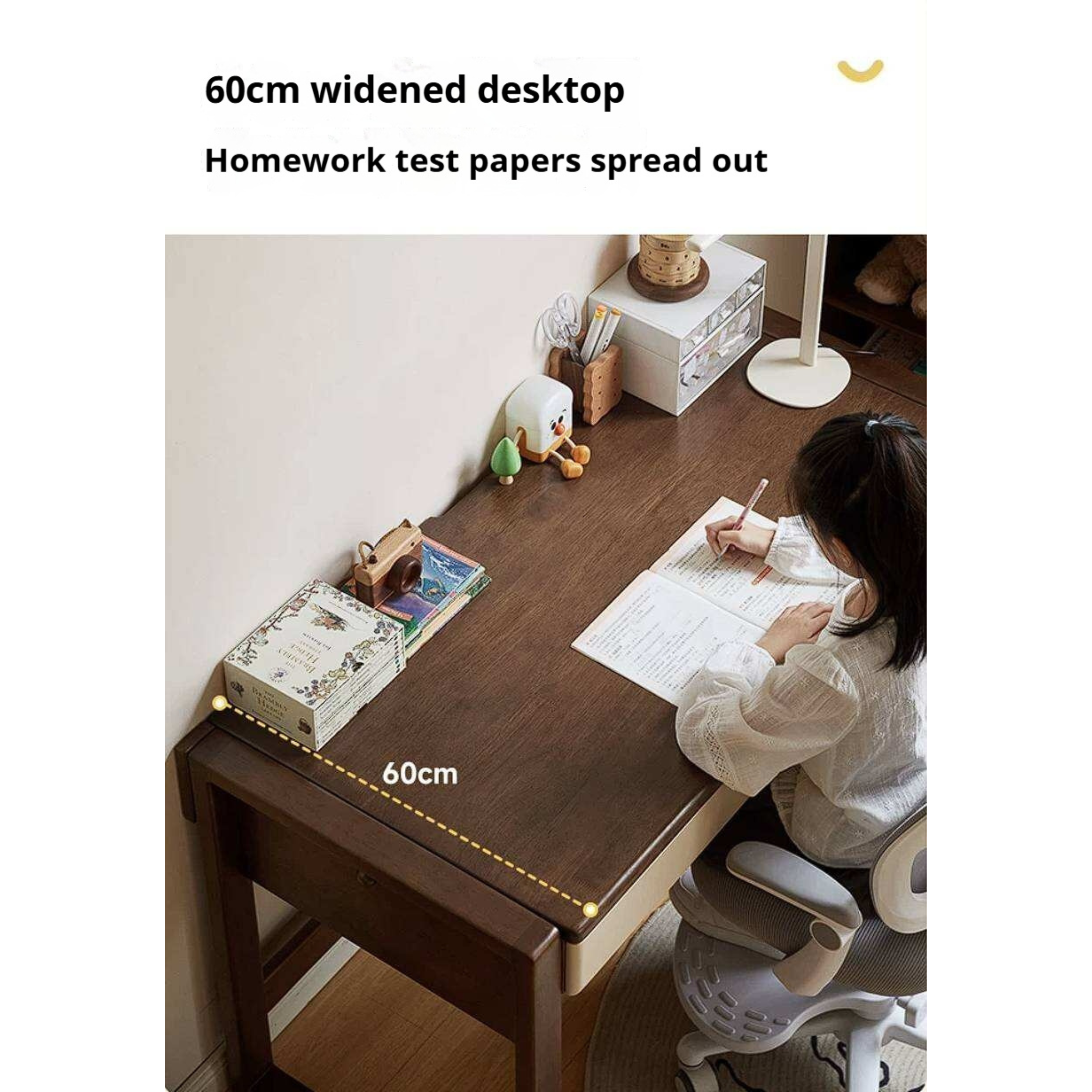 Solid Rubberwood Children's Desk With Bookshelf