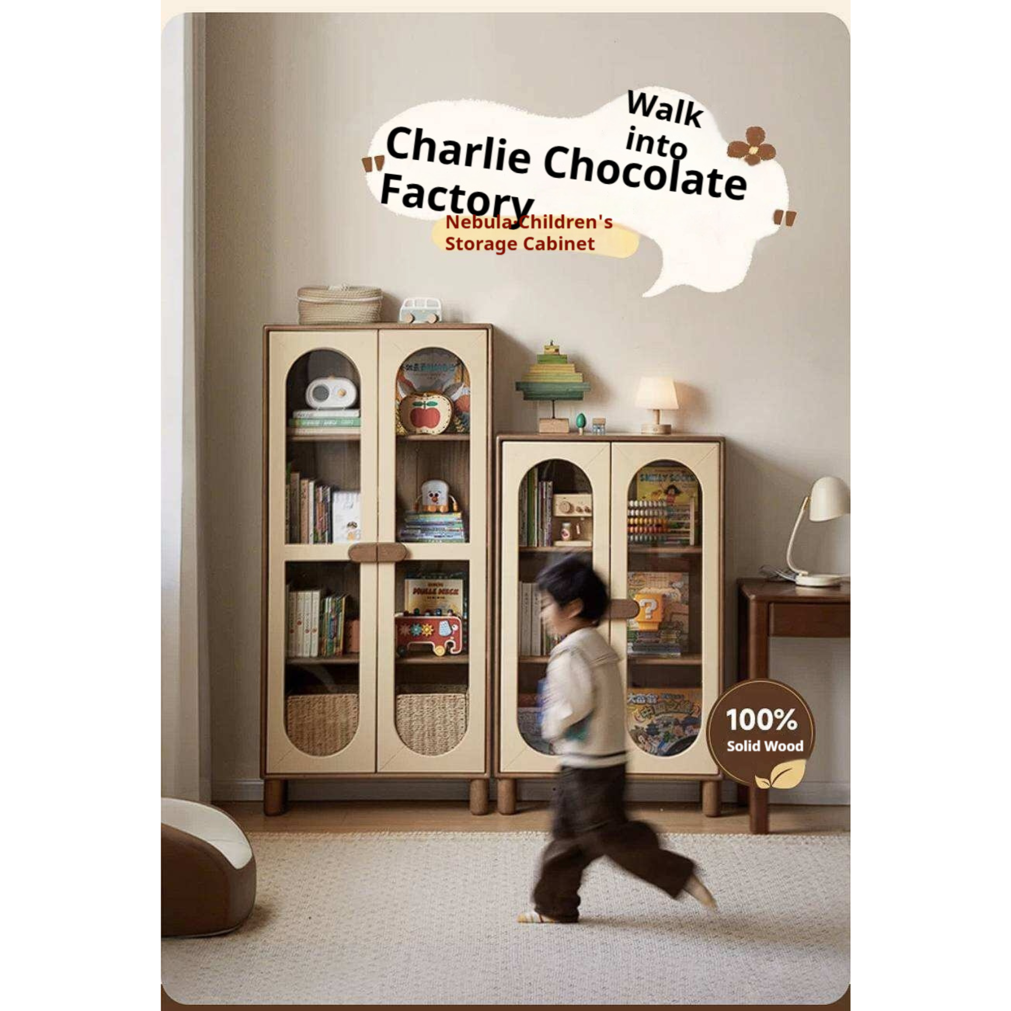 Solid Rubberwood Children's Bookshelf Retro Style