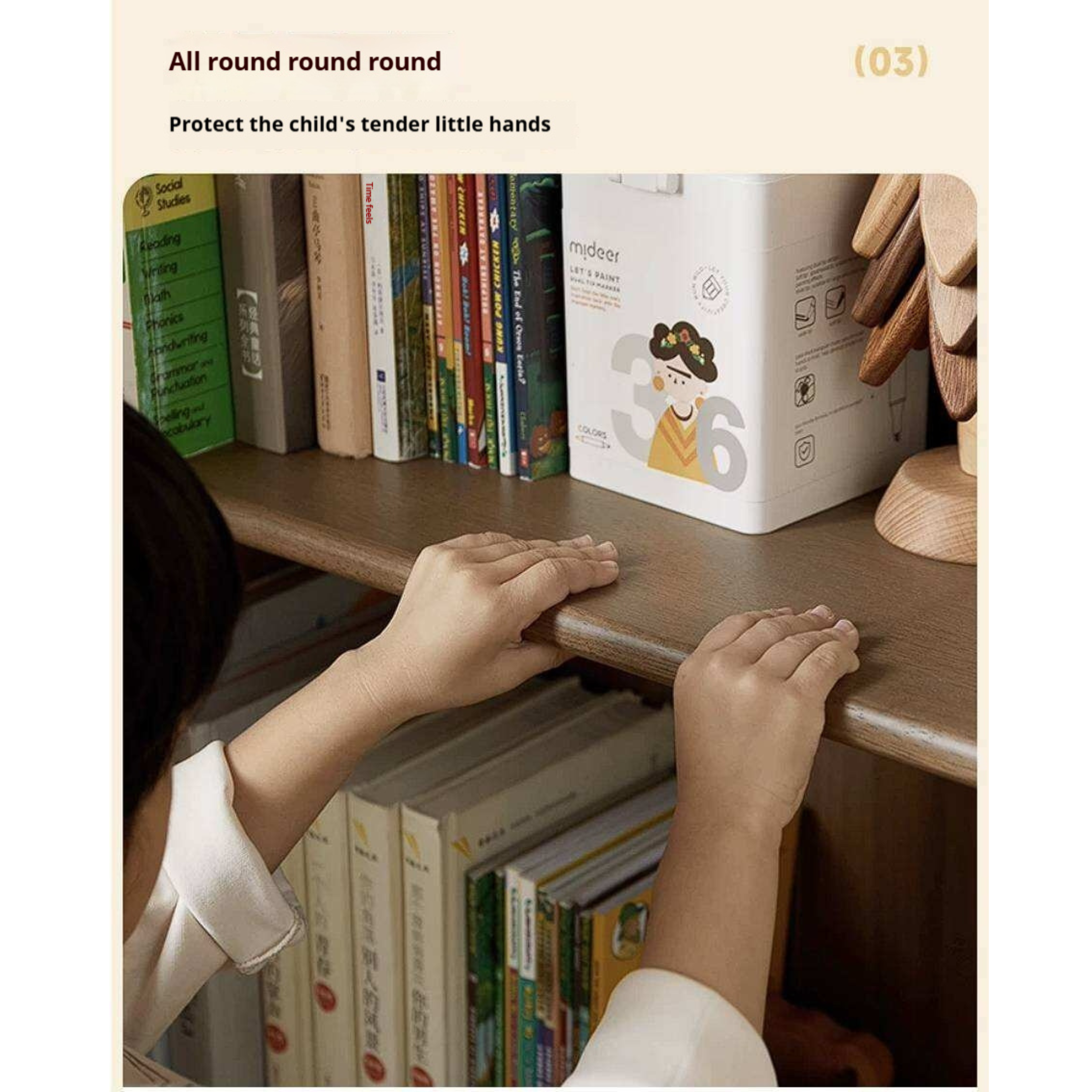 Solid Rubberwood Children's Bookshelf Retro Style