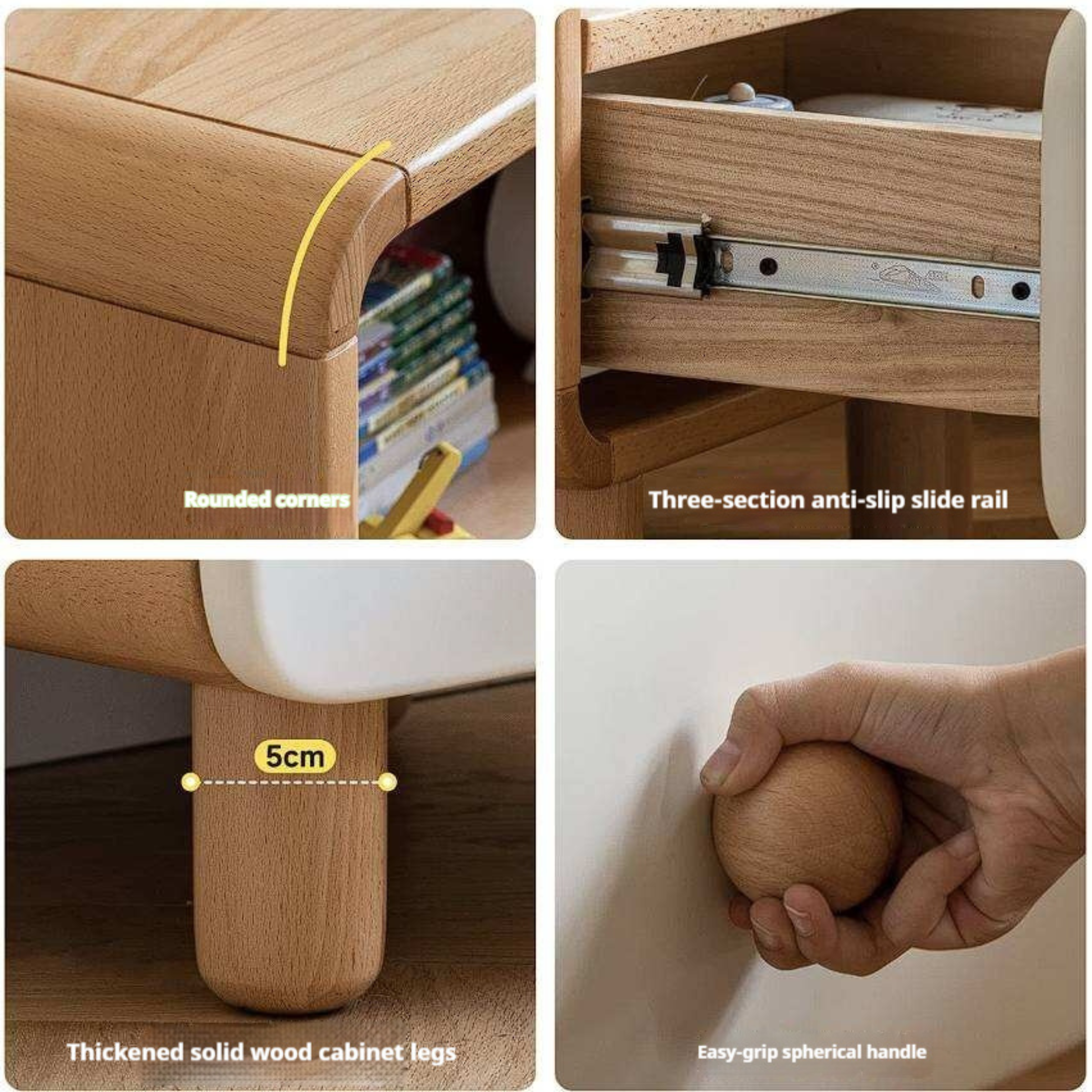 Beech, Rubberwood Solid Wood Kids Creative Nightstand