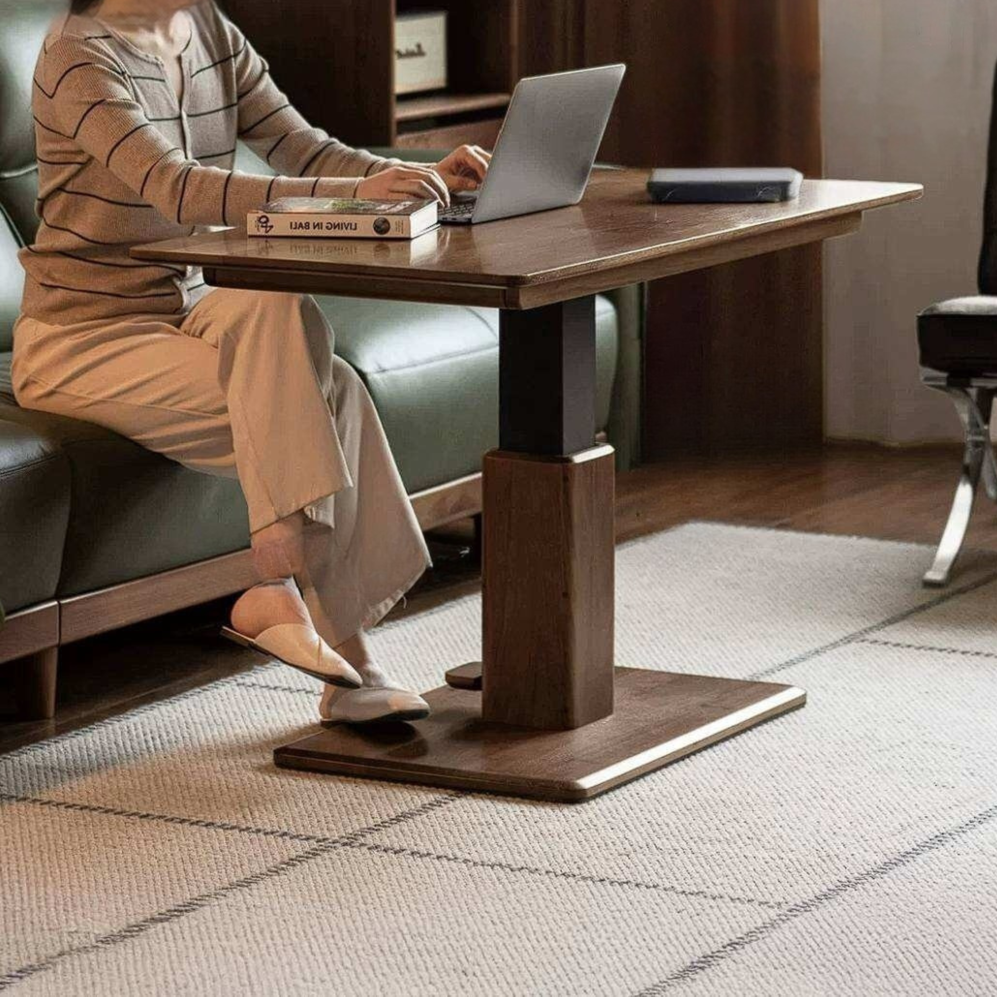 Black Walnut, Oak, Ash, Cherry Wood, Golden Sandalwood Solid Wood Adjustable Height Coffee Table