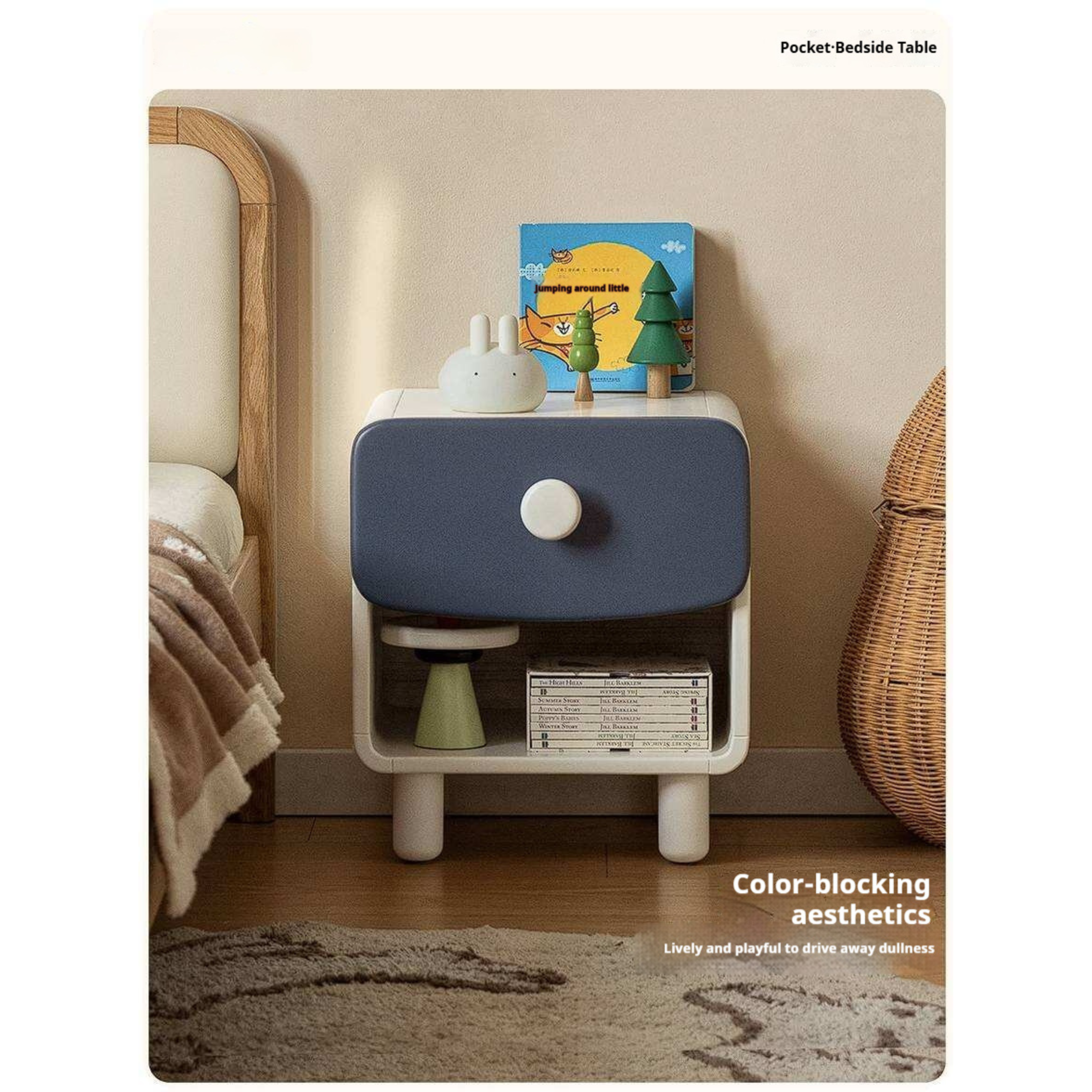 Solid Rubberwood Kids Modern Nightstand