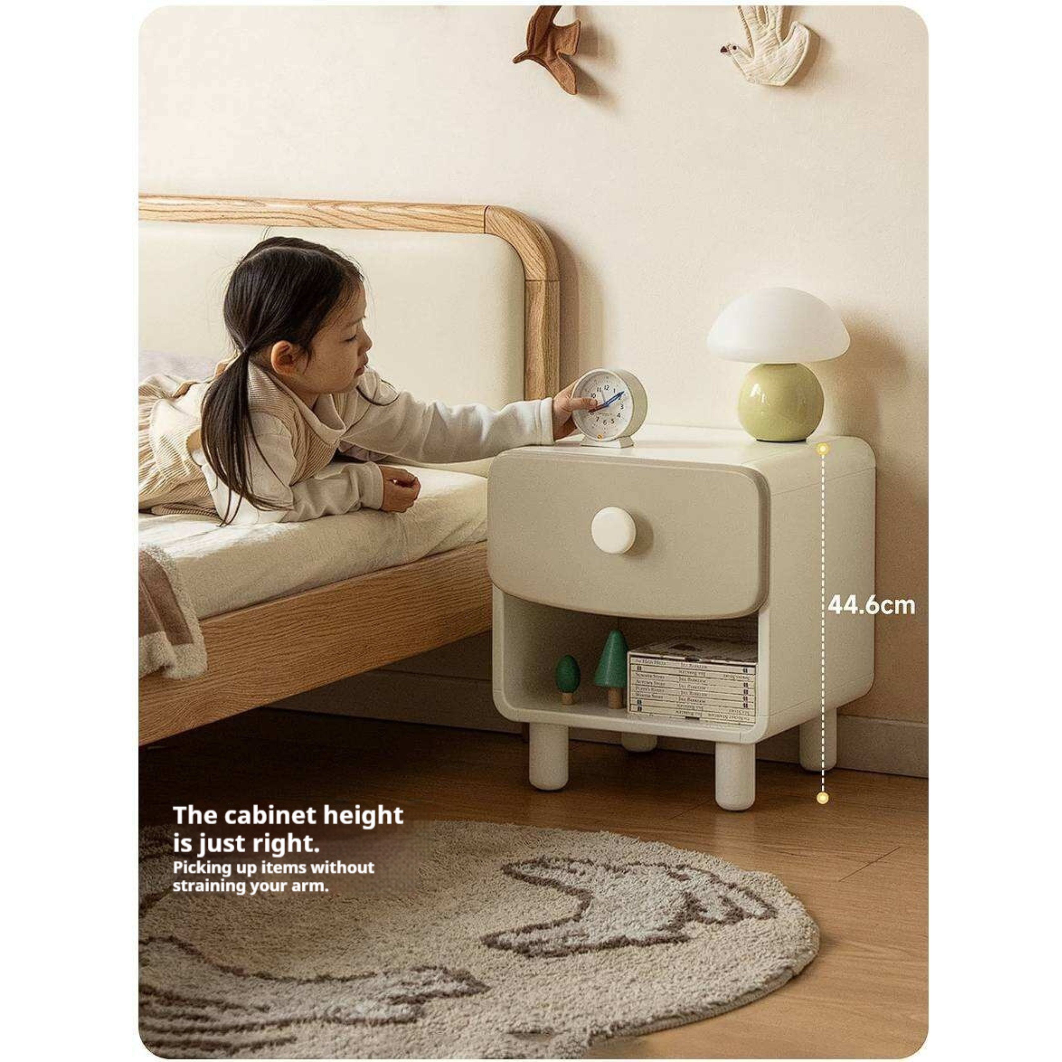 Solid Rubberwood Kids Modern Nightstand