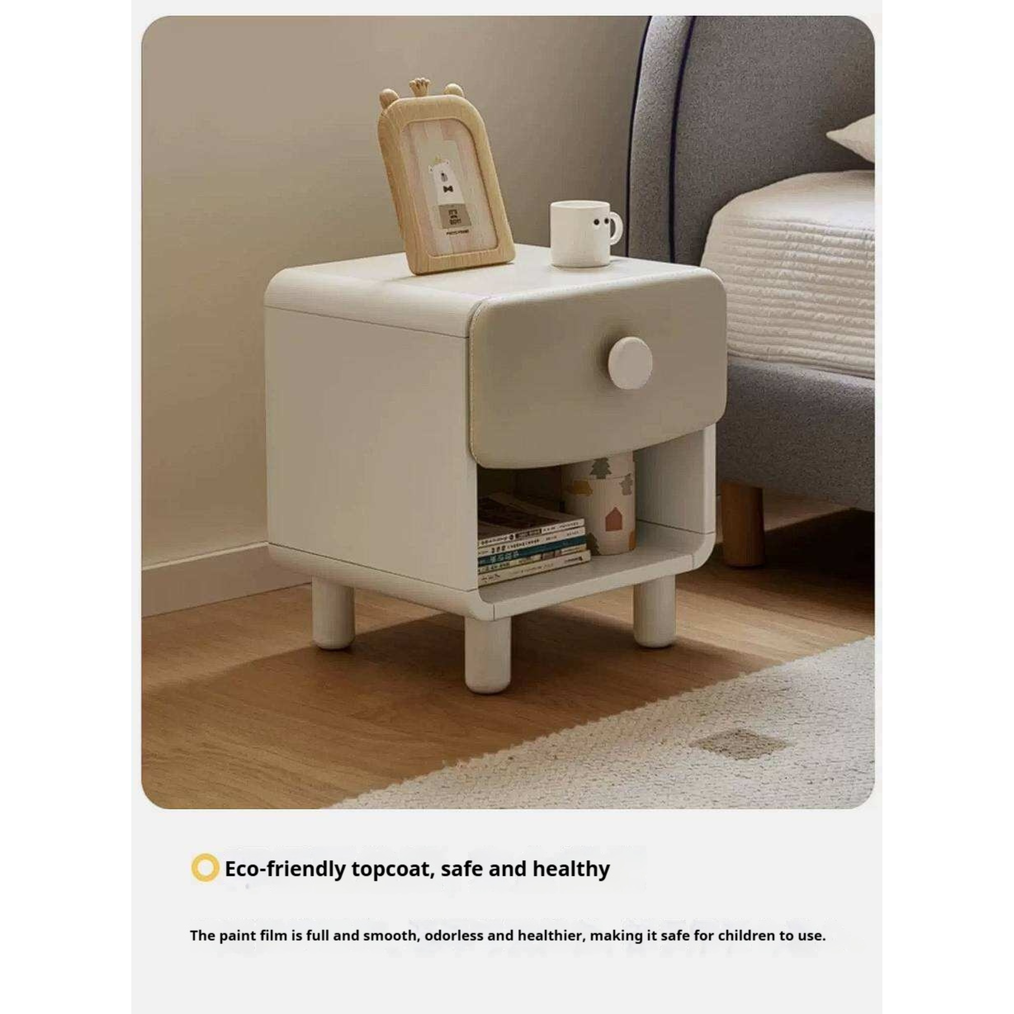 Solid Rubberwood Kids Modern Nightstand