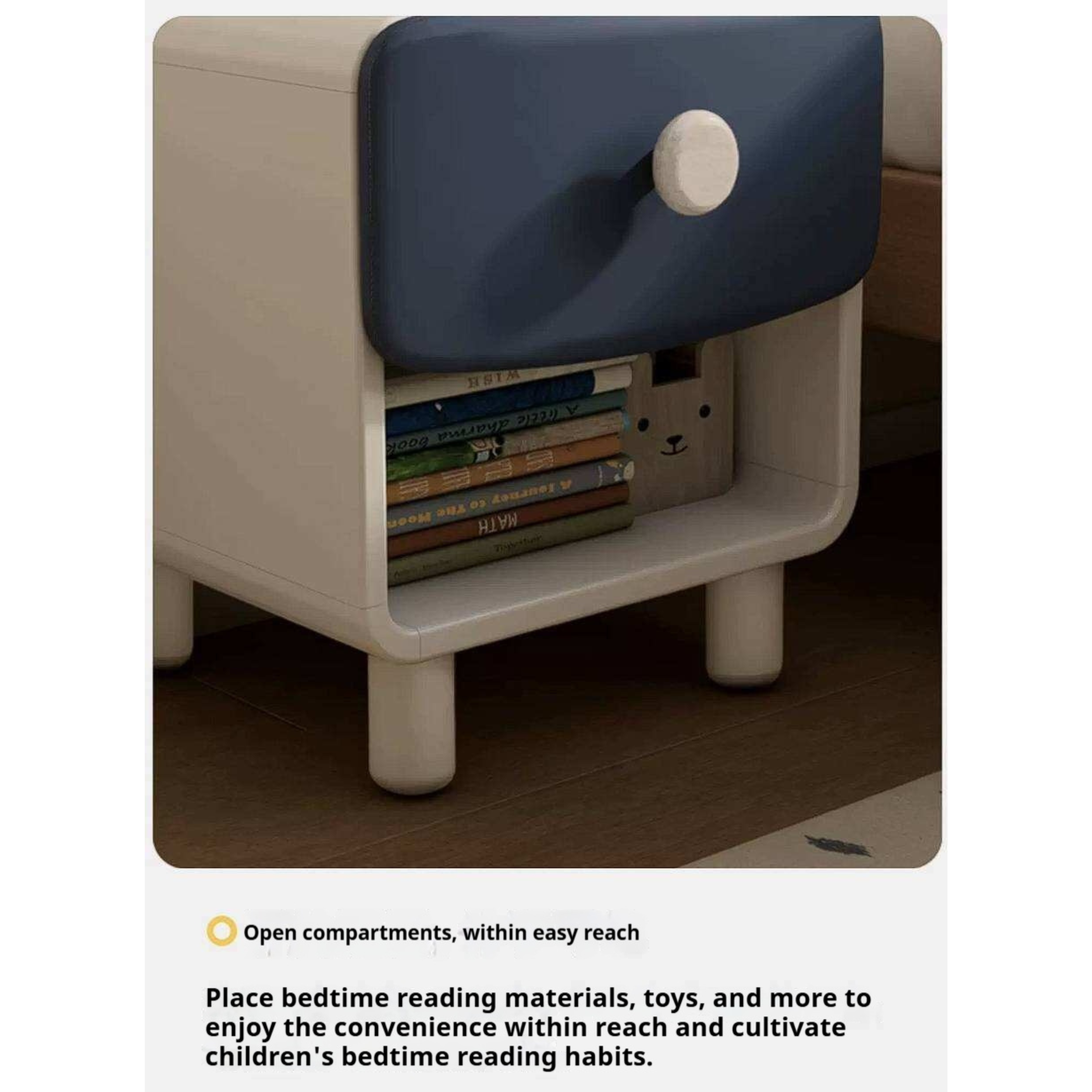 Solid Rubberwood Kids Modern Nightstand
