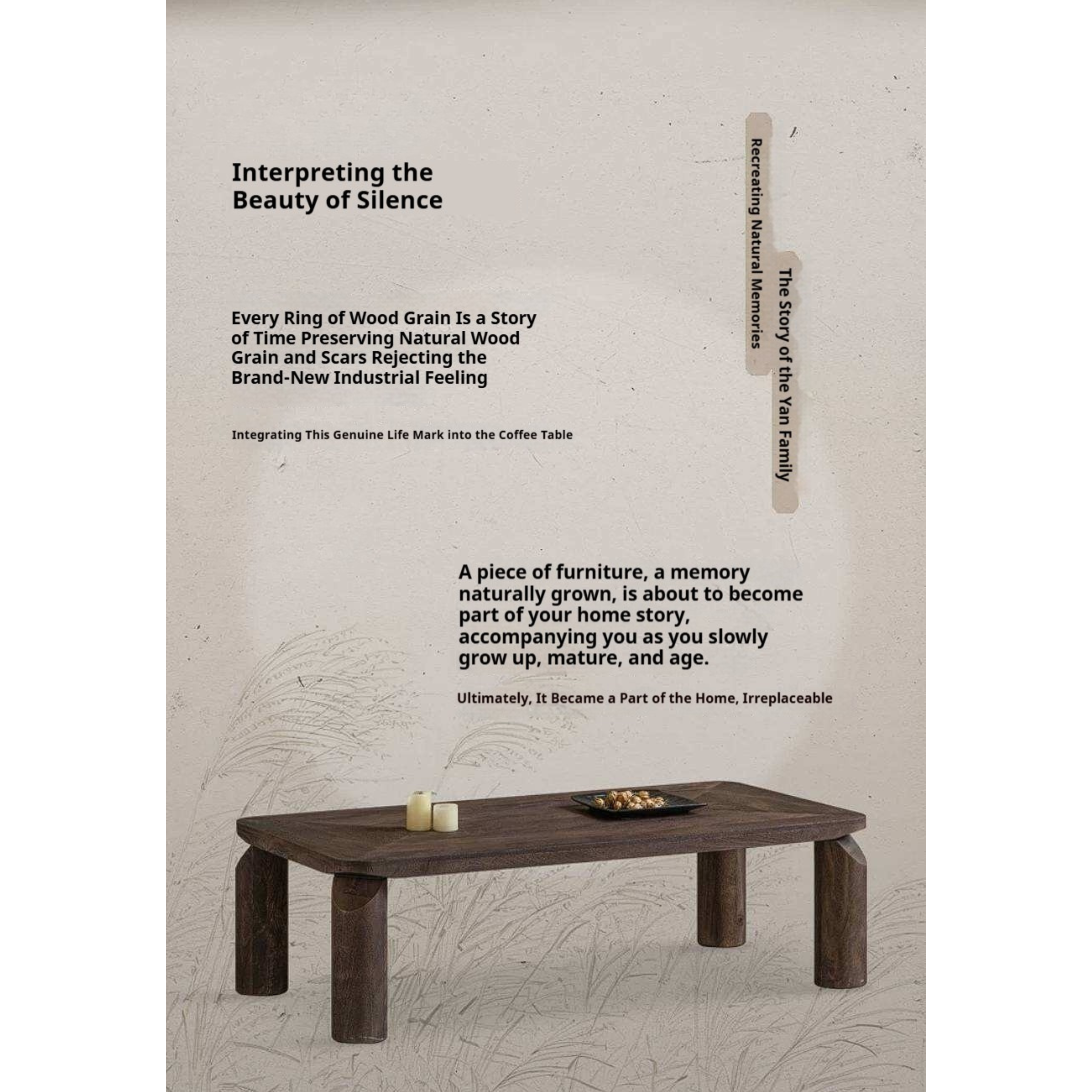 Mango Wood Solid Rustic Low Coffee Table with Chunky Cylindrical Legs