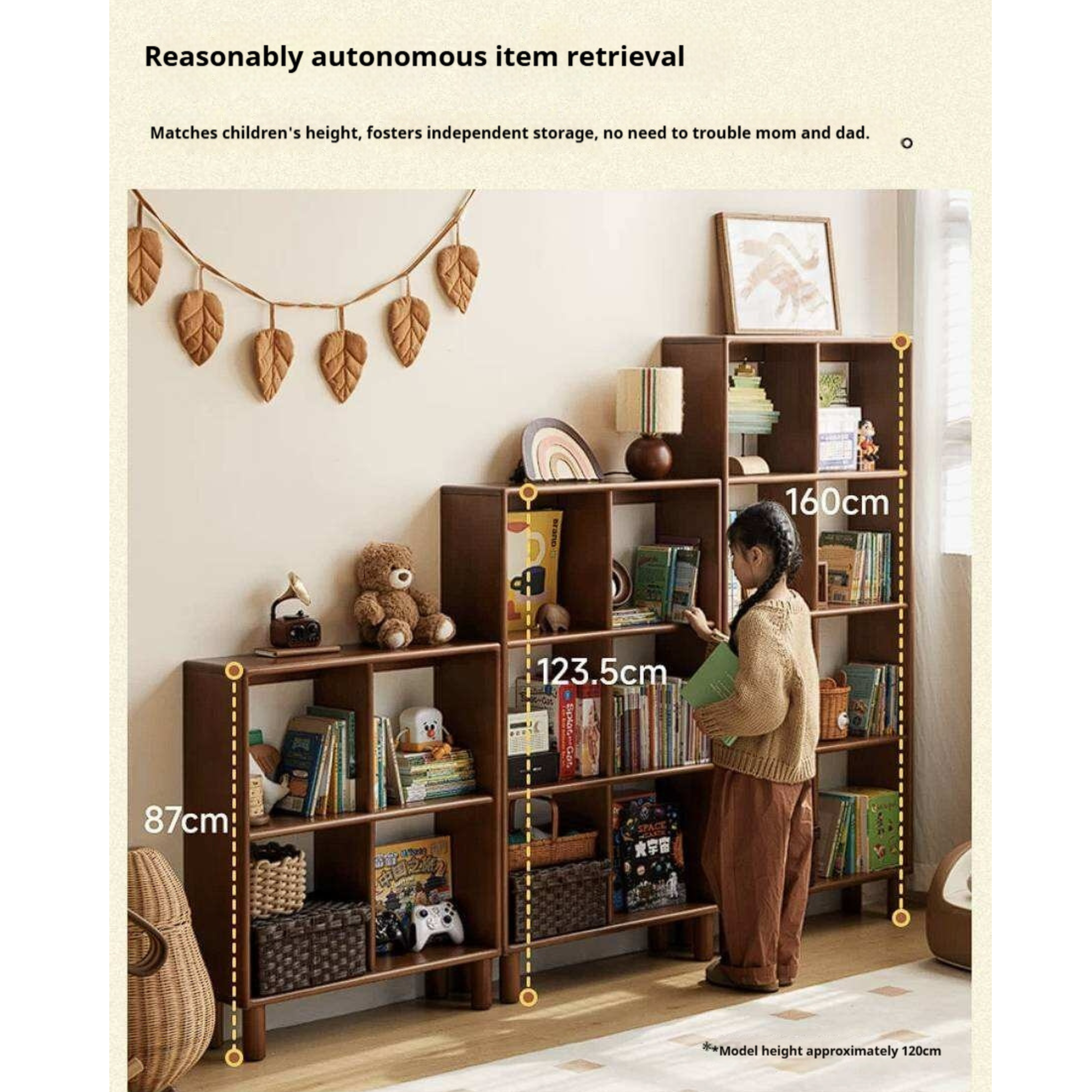 Poplar Solid Wood Children's Retro Lattice Bookshelf