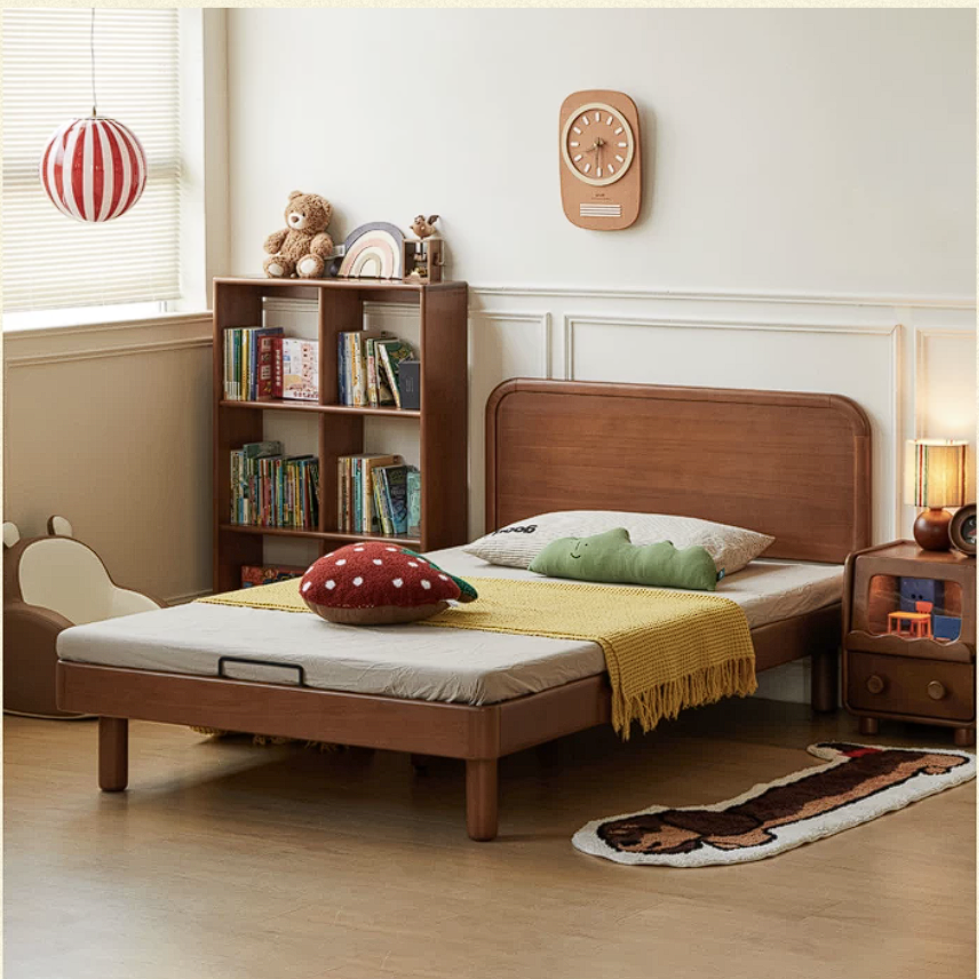 Poplar Solid Wood Children's Retro Lattice Bookshelf