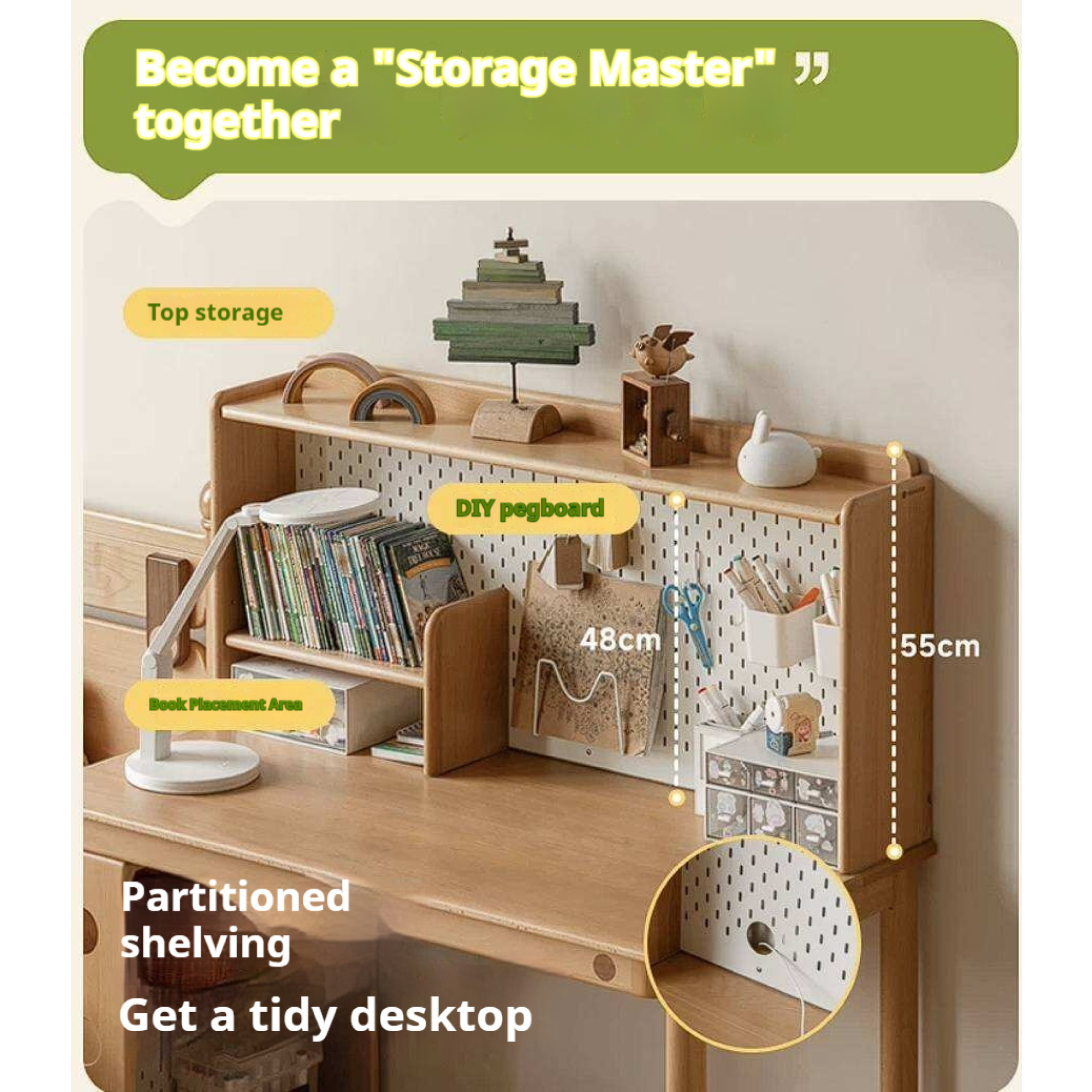 Beech Solid Wood Kids Study Table Bookshelf Integrated