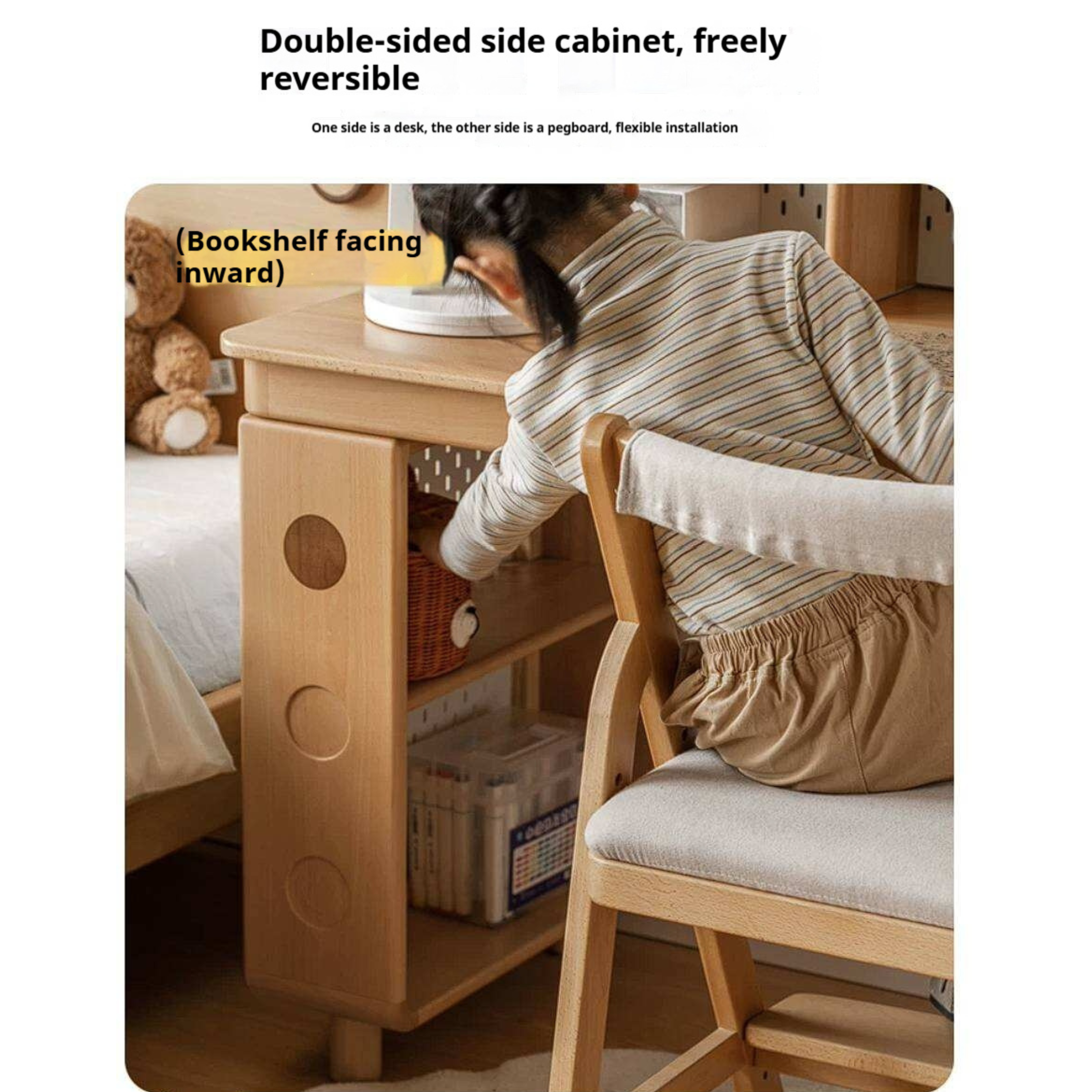Beech Solid Wood Kids Study Table Bookshelf Integrated