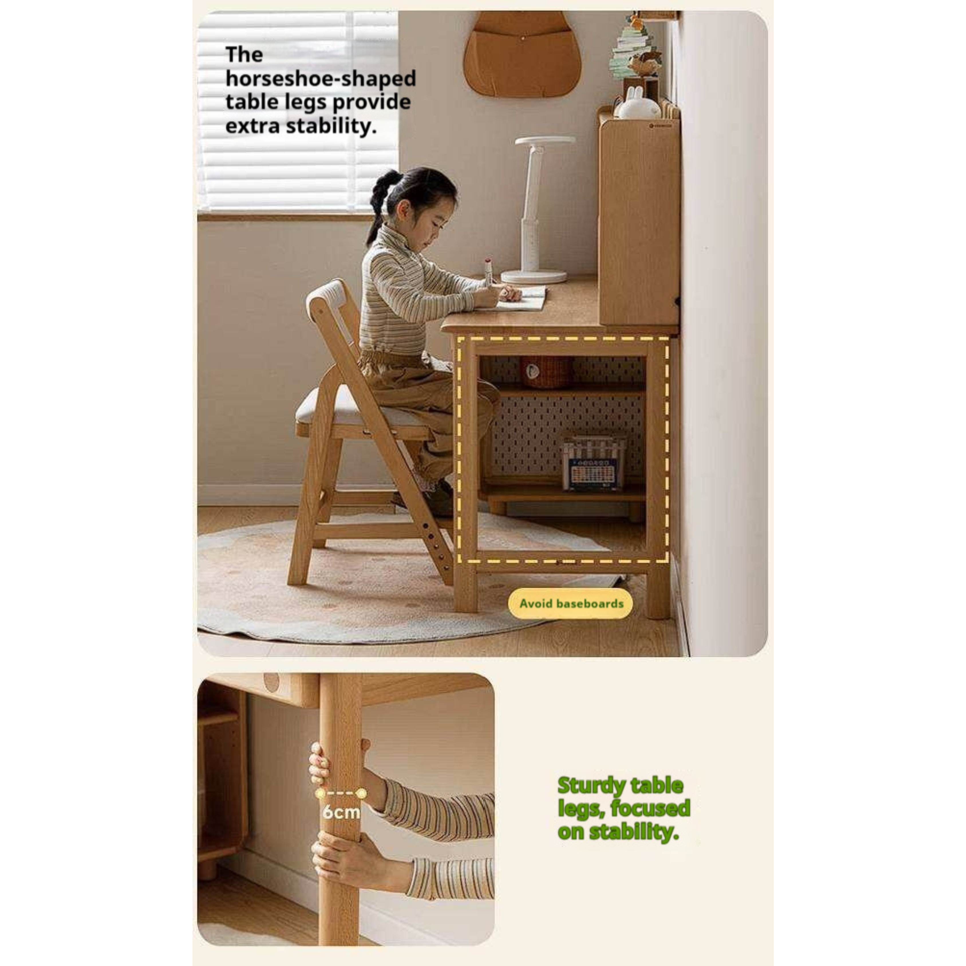 Beech Solid Wood Kids Study Table Bookshelf Integrated