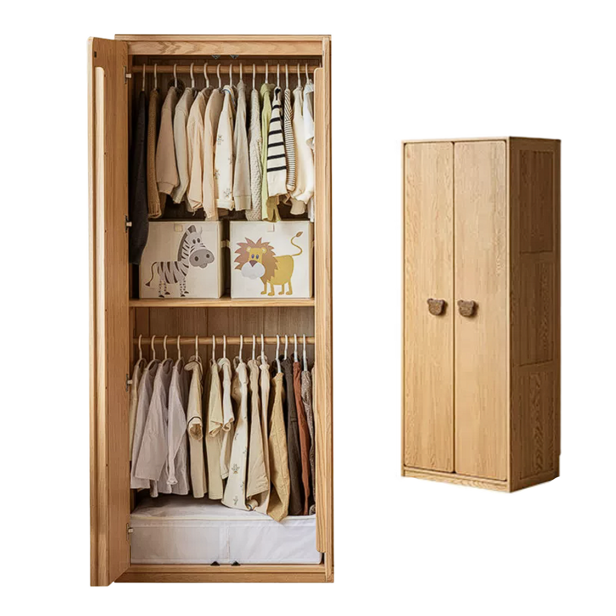 Oak Solid Wood Kids Wardrobe