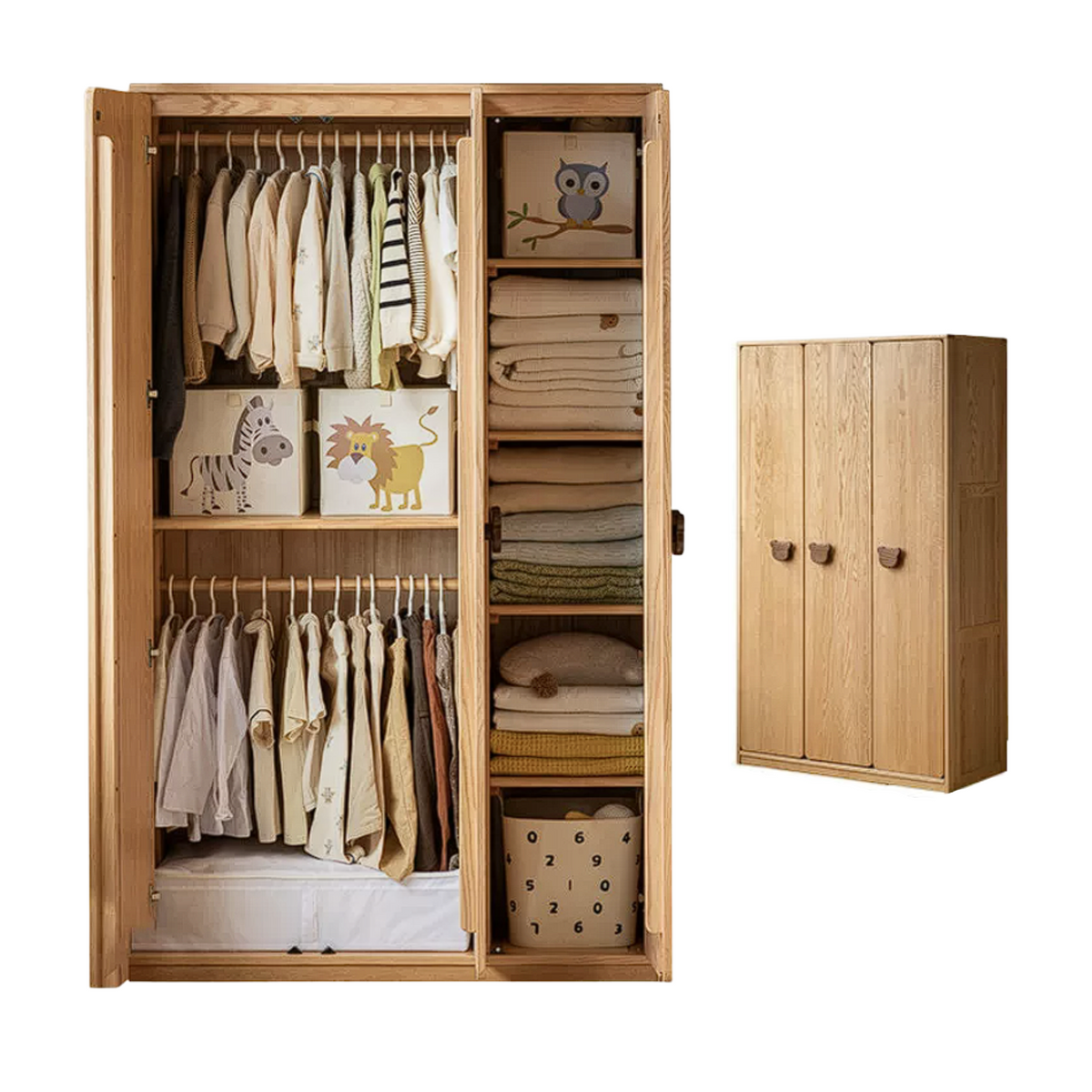 Oak Solid Wood Kids Wardrobe