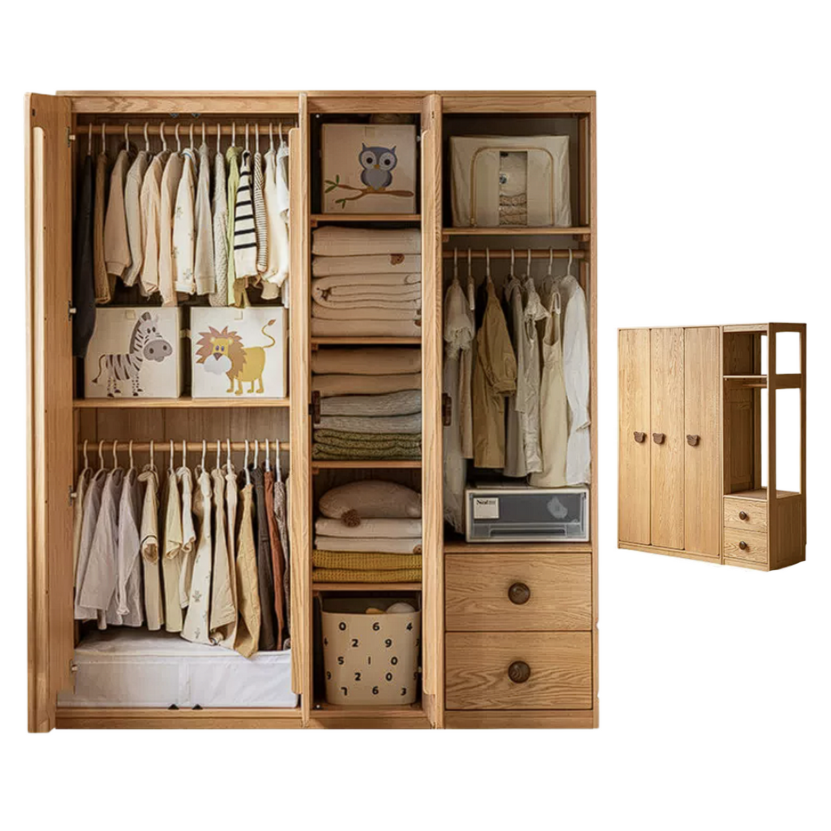Oak Solid Wood Kids Wardrobe