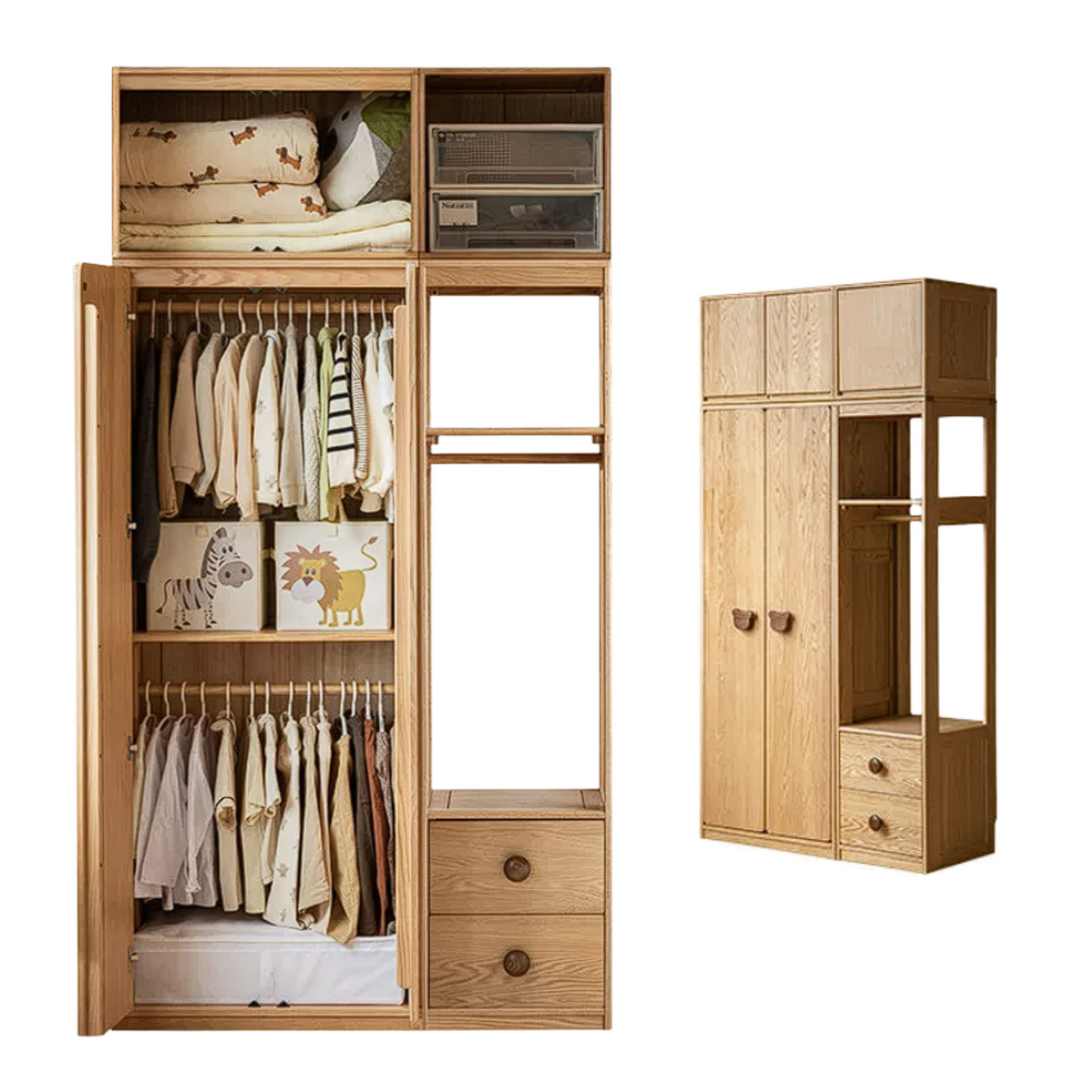Oak Solid Wood Kids Wardrobe