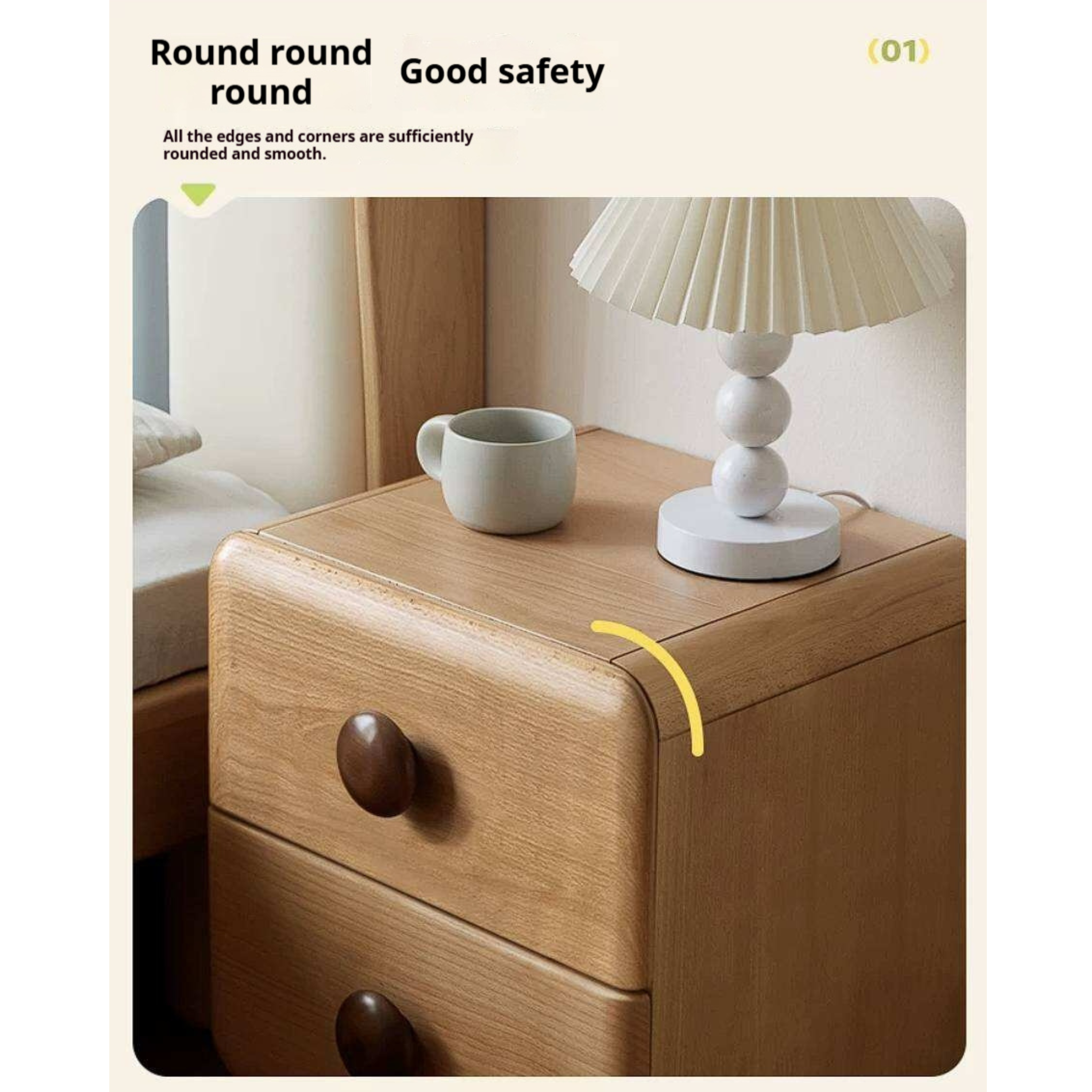 Beech, Ruberwood Solid Wood Kids Nightstand