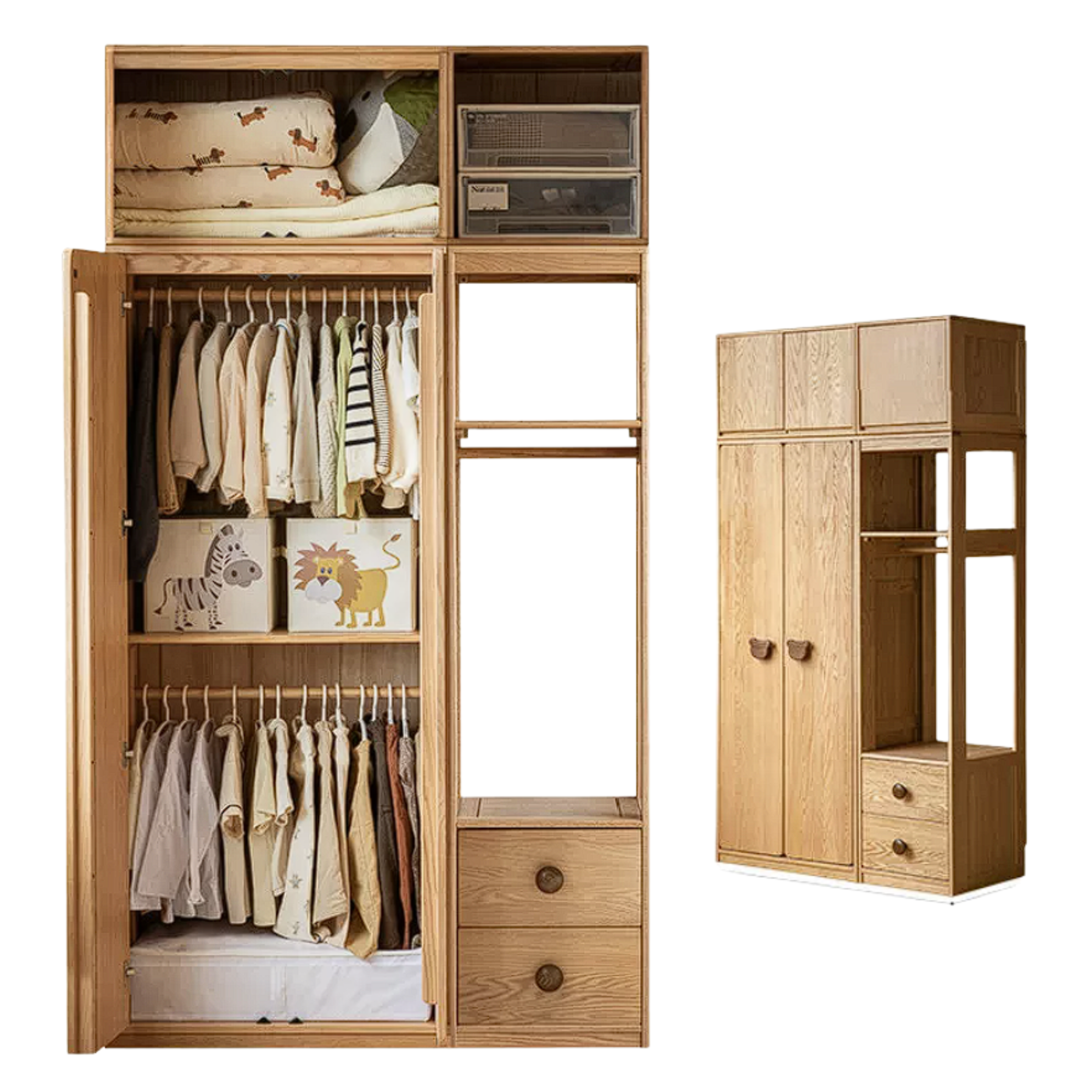Oak Solid Wood Kids Wardrobe