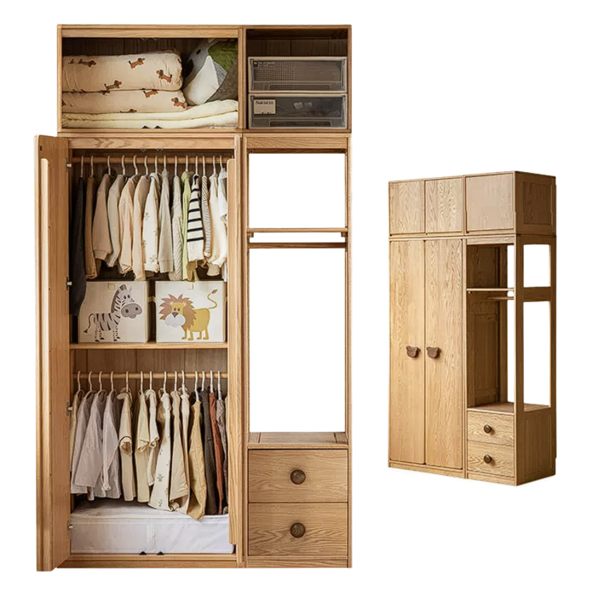 Oak Solid Wood Kids Wardrobe