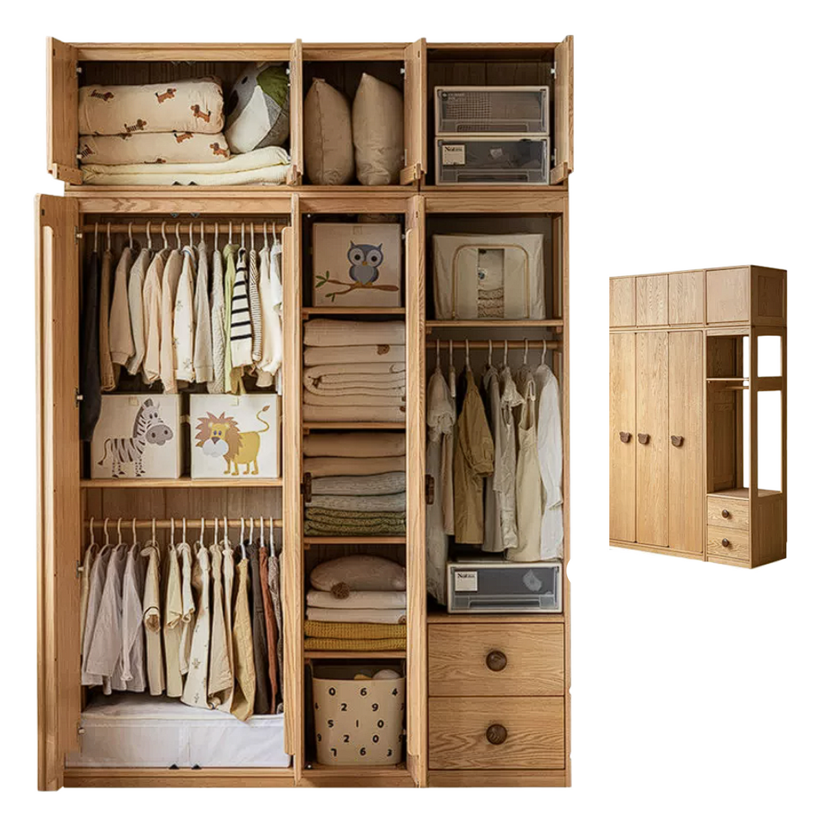 Oak Solid Wood Kids Wardrobe