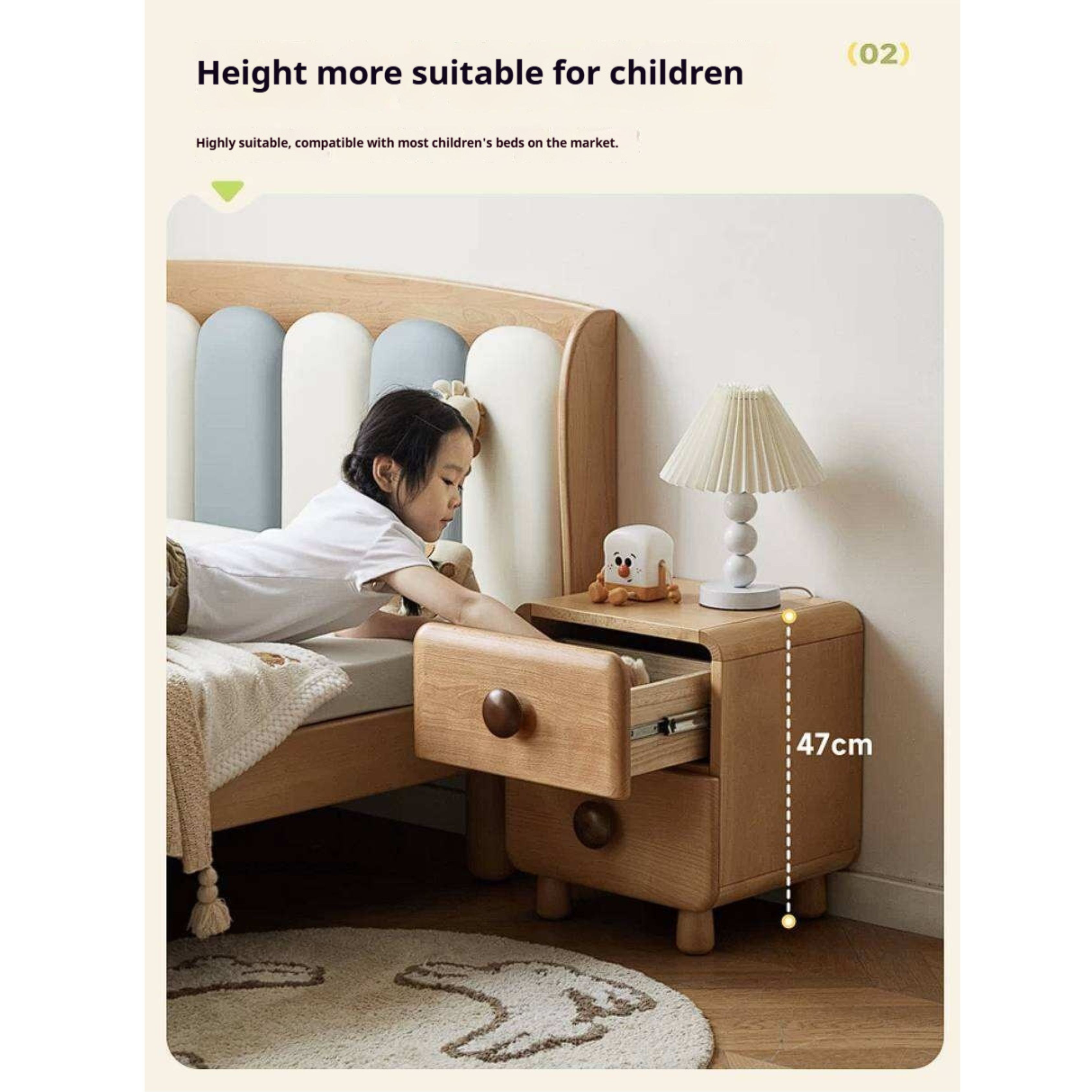 Beech, Ruberwood Solid Wood Kids Nightstand