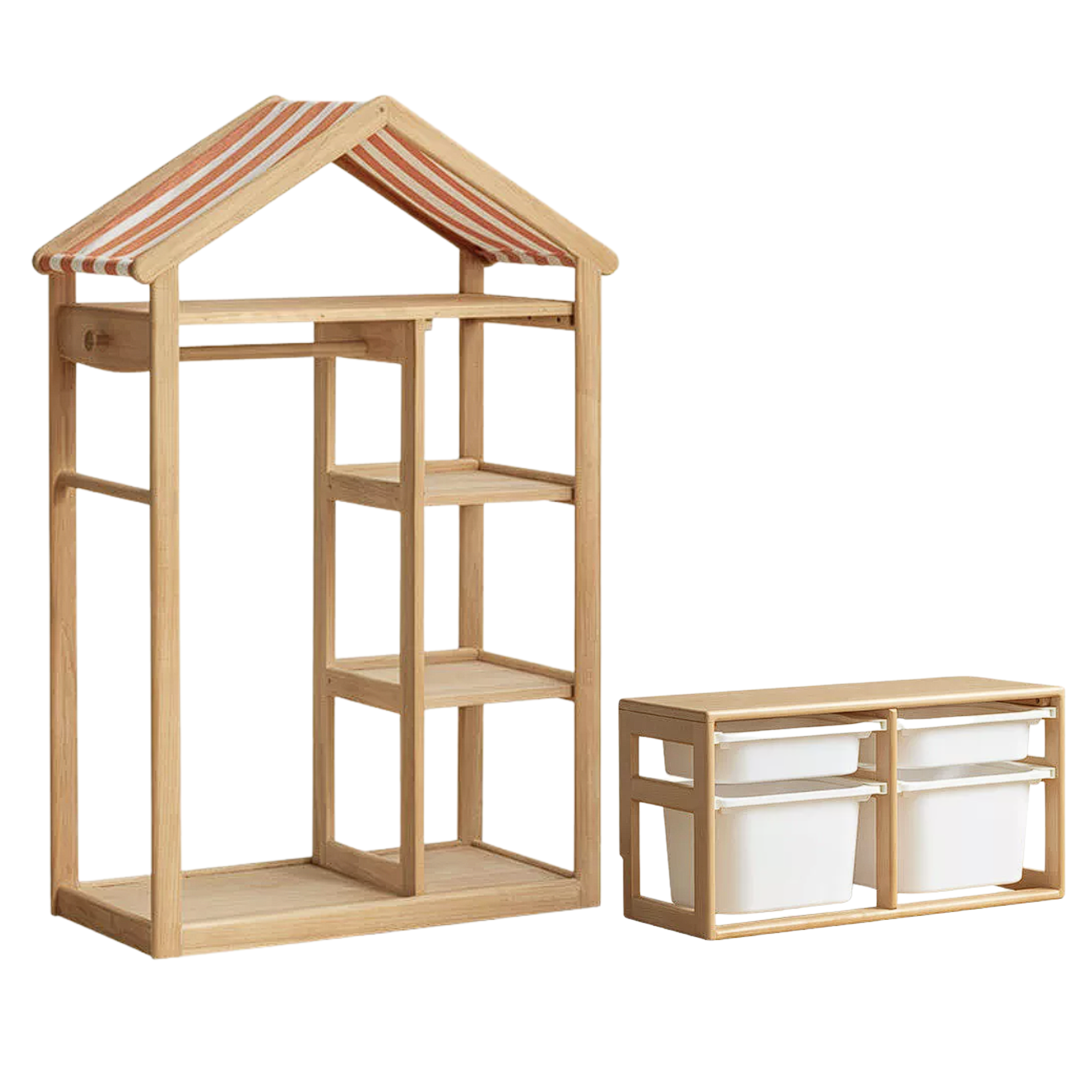 Poplar Solid Wood Kids Toy Storage and Wardrobe