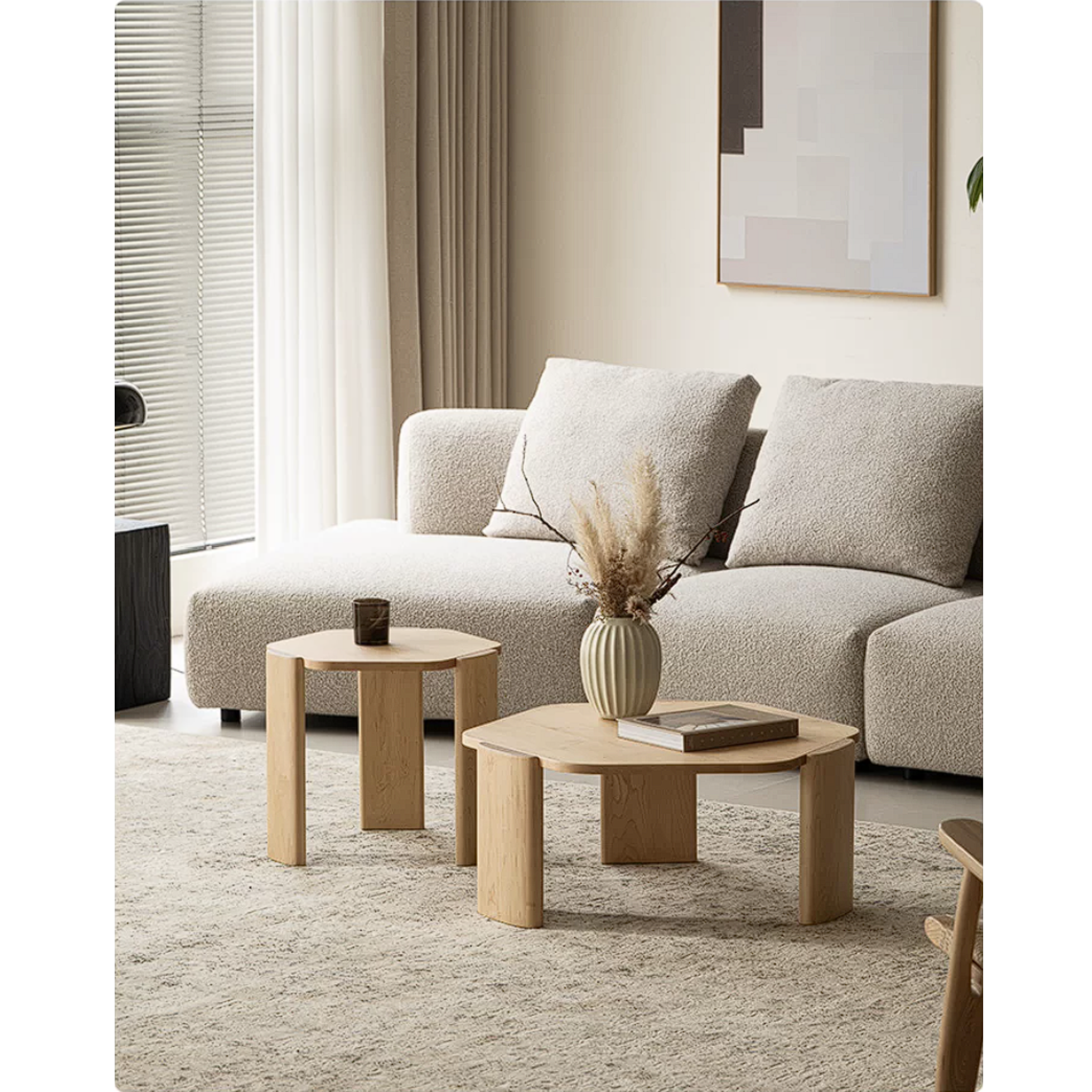Maple Solid Wood Organic-Shape Nesting Coffee Table Set