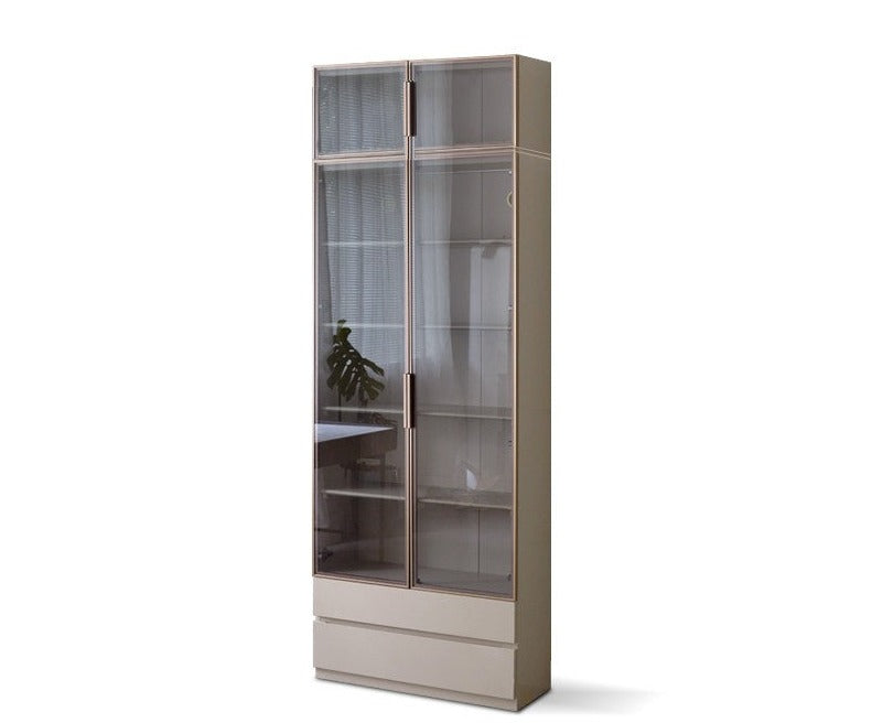 Poplar Solid Wood Combination Bookcase, Glass Door Cabinet