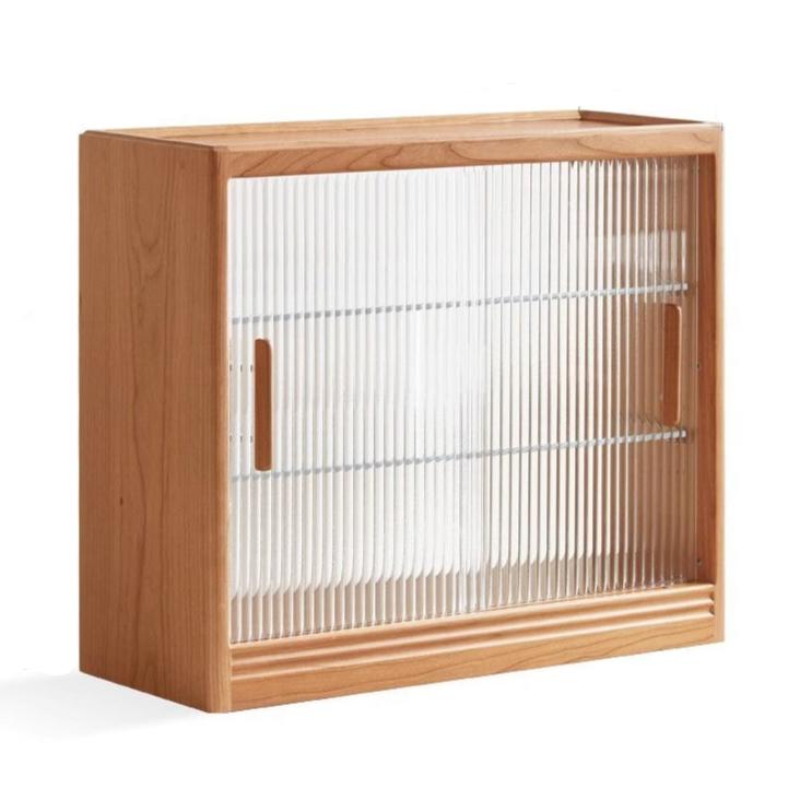 Cherry Solid Wood Glass Sliding Door Sideboard.