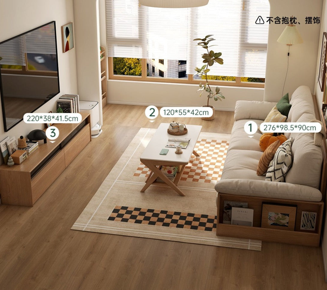 Oak Solid Wood Storage Sofa Modern Log Style Combination Furniture Set