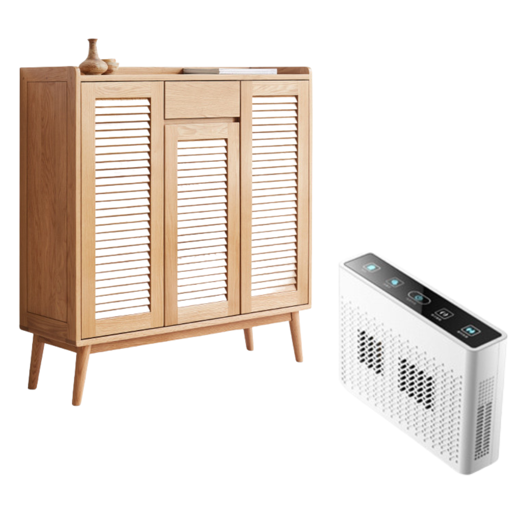 Oak Solid Wood Shutter Door Shoe Cabinet