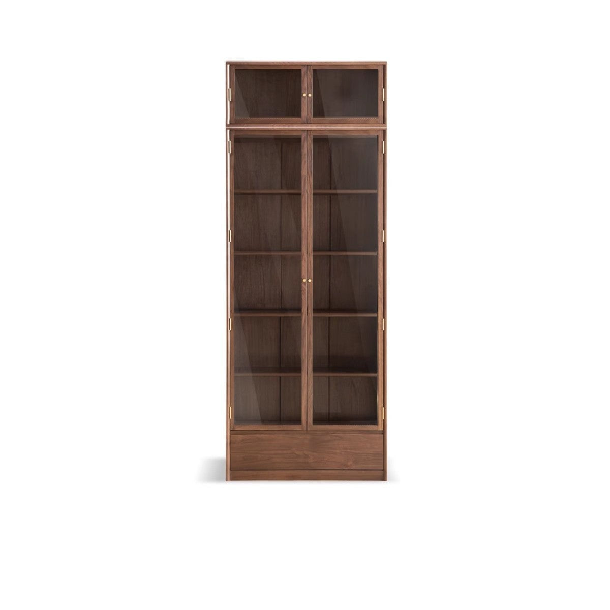 Black Walnut Solid Wood flat glass Double-door bookcase