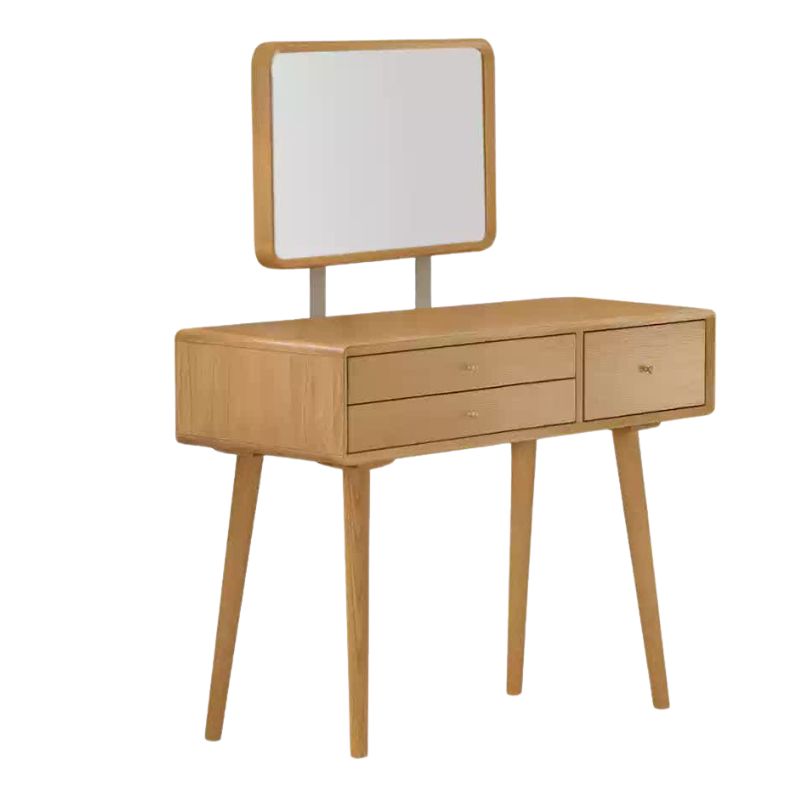 Oak Solid Wood Modern Dressing Table With Mirror.