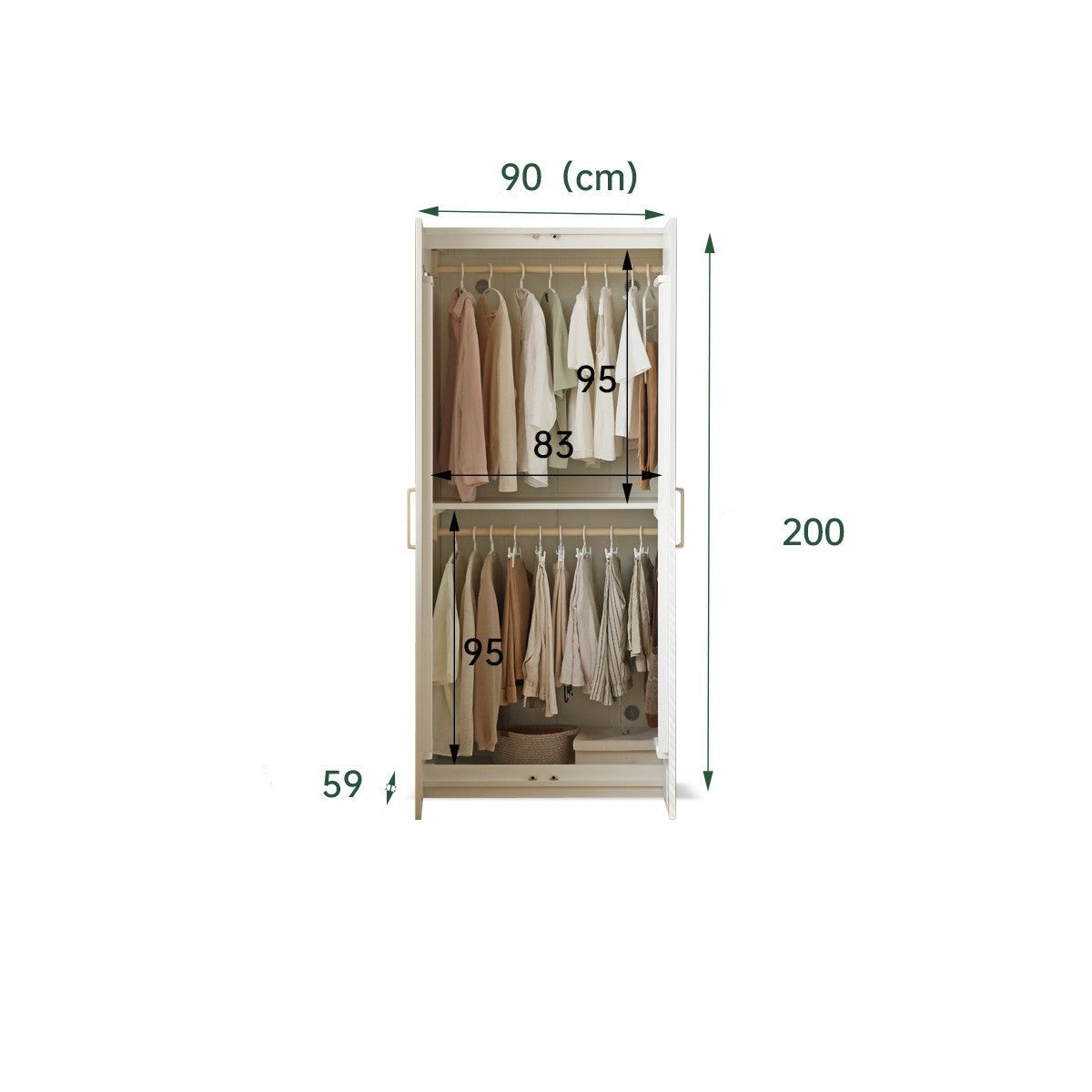 Pine Solid Wood Wardrobe French Cream Style.