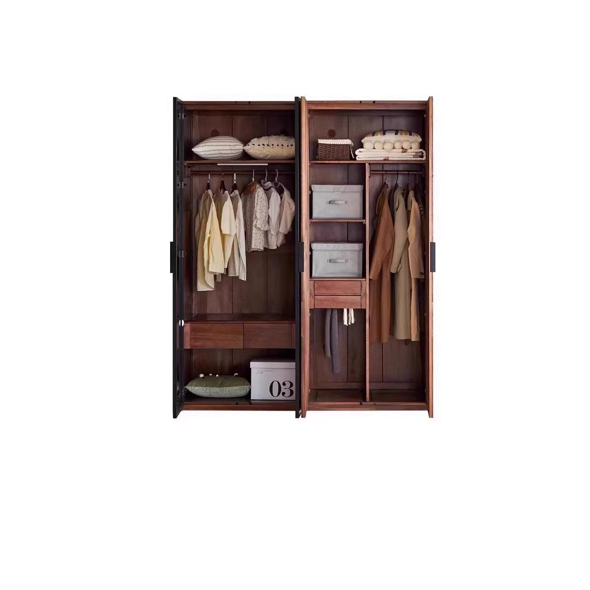 Black Walnut Solid Wood Wardrobe Combination.