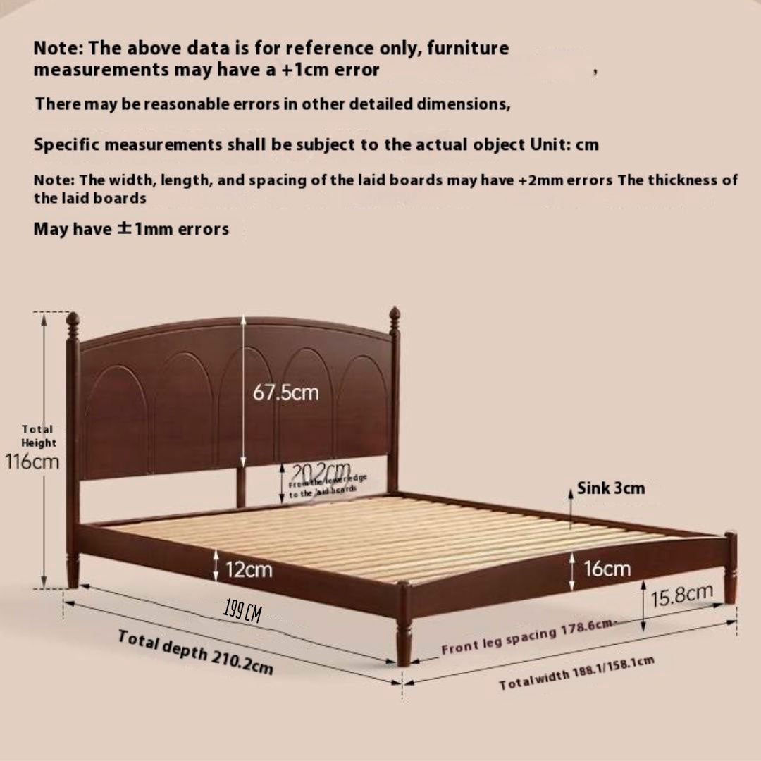 Poplar Solid Wood French Retro Bed