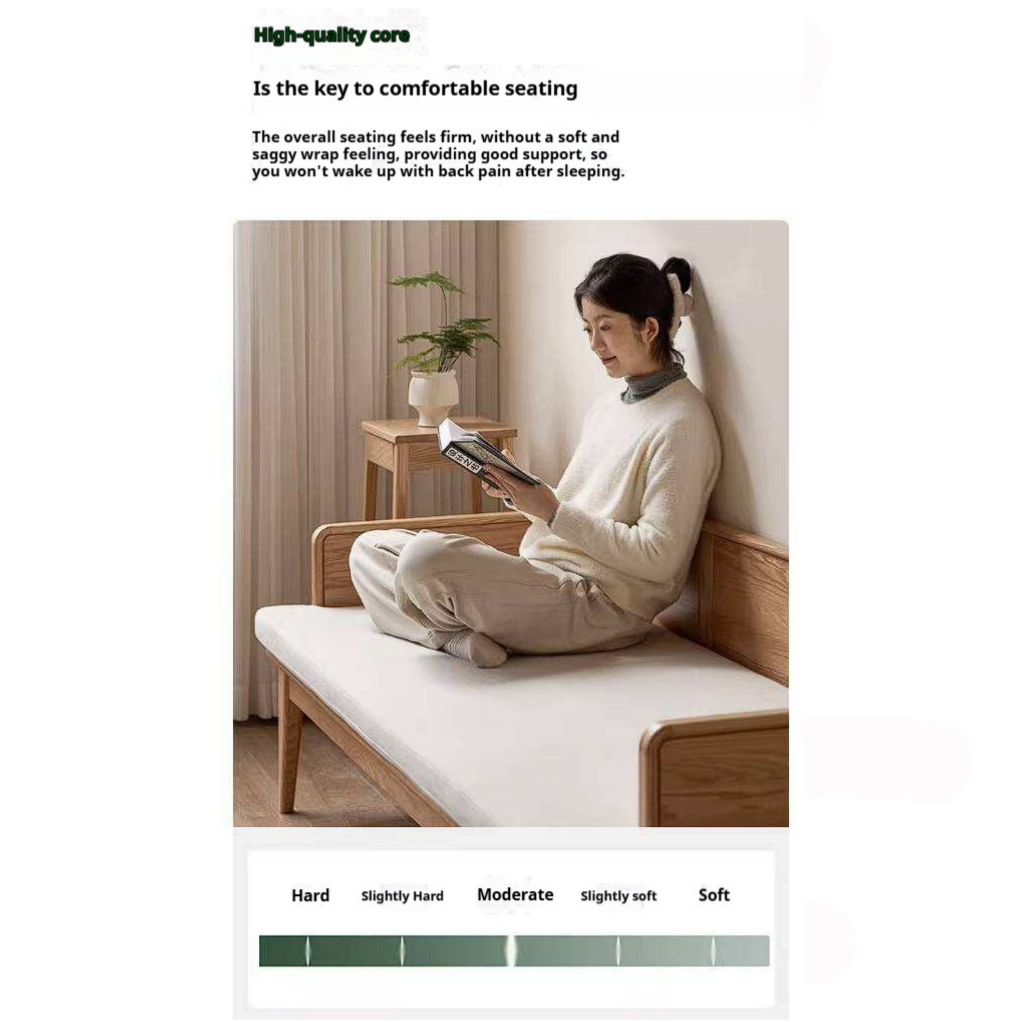 Oak Solid Wood Convertible Sofa Bed with Clean Frame Design