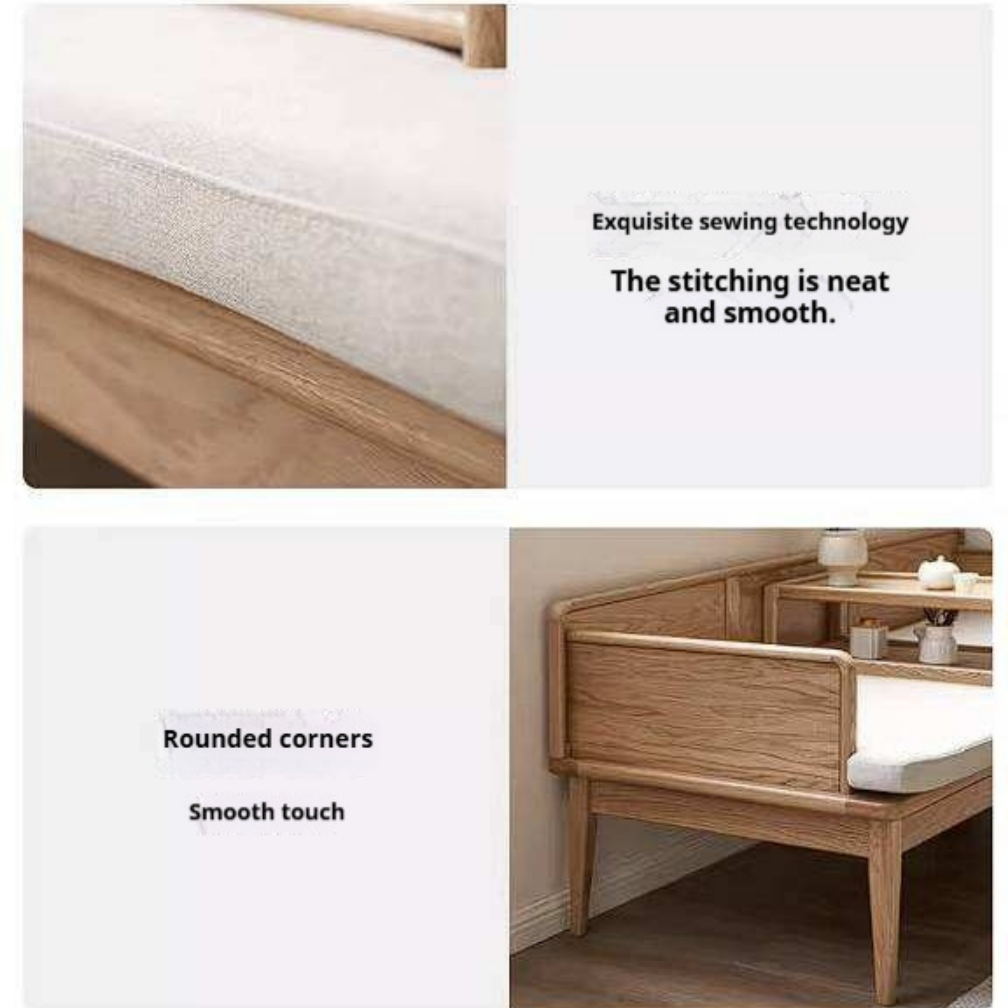 Oak Solid Wood Convertible Sofa Bed with Clean Frame Design