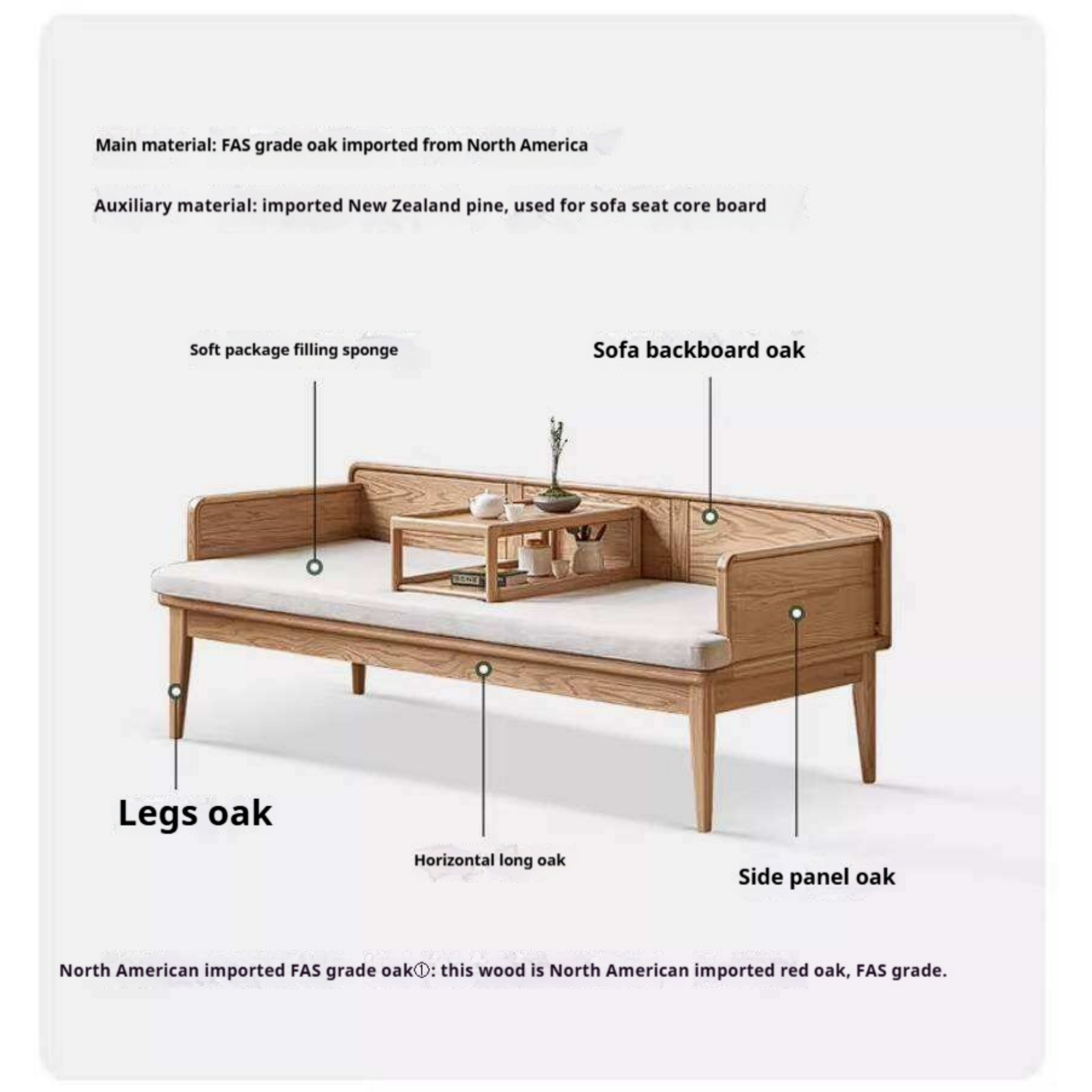 Oak Solid Wood Convertible Sofa Bed with Clean Frame Design