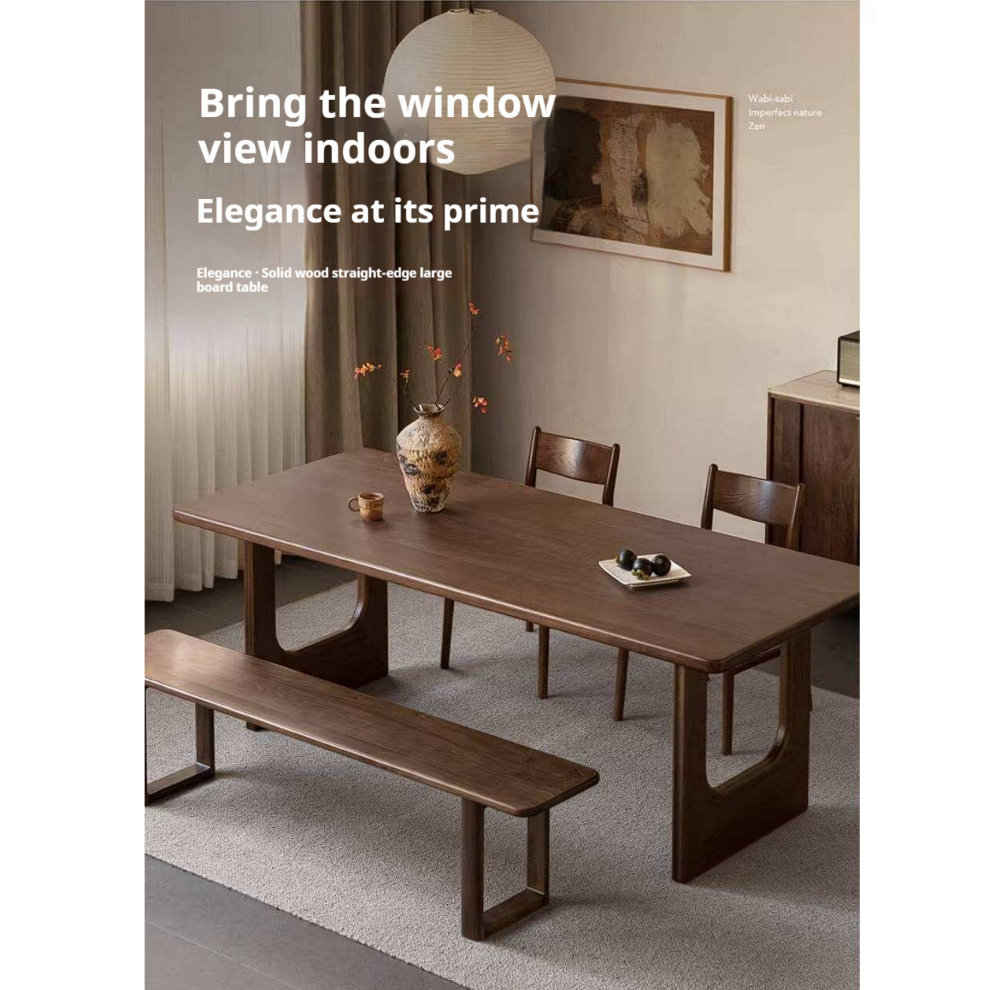 Sandalwood Solid Wood Dining Table with Thick Rectangular Top
