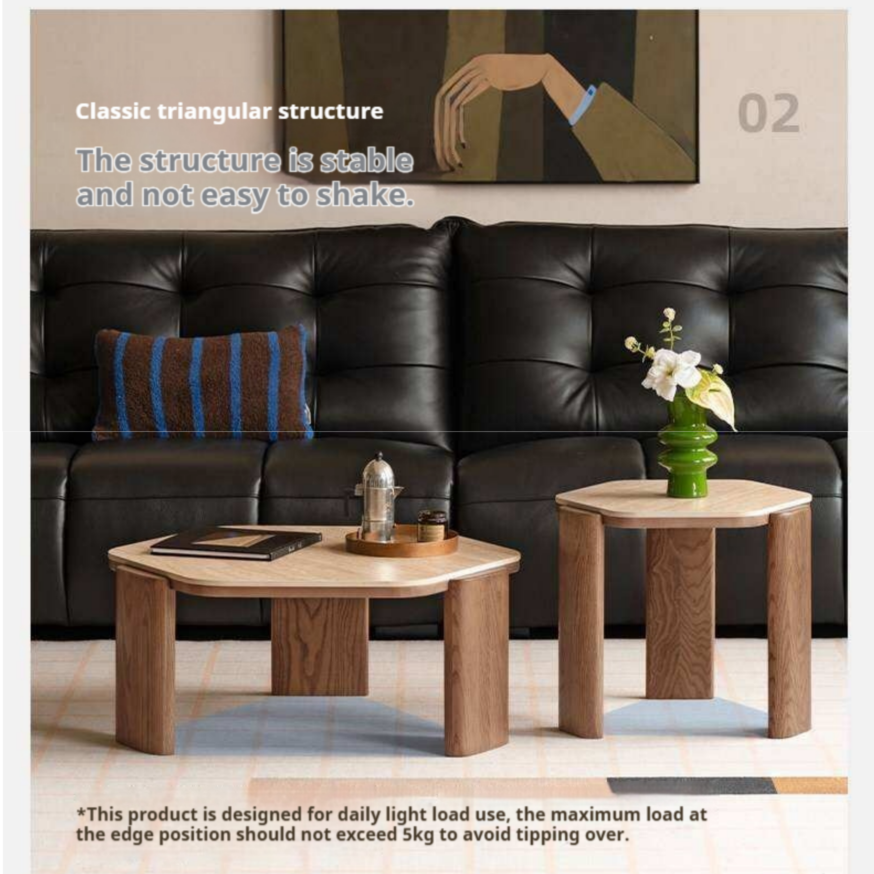 Ash Solid Wood Coffee Table with Wabi-Sabi Slab Design