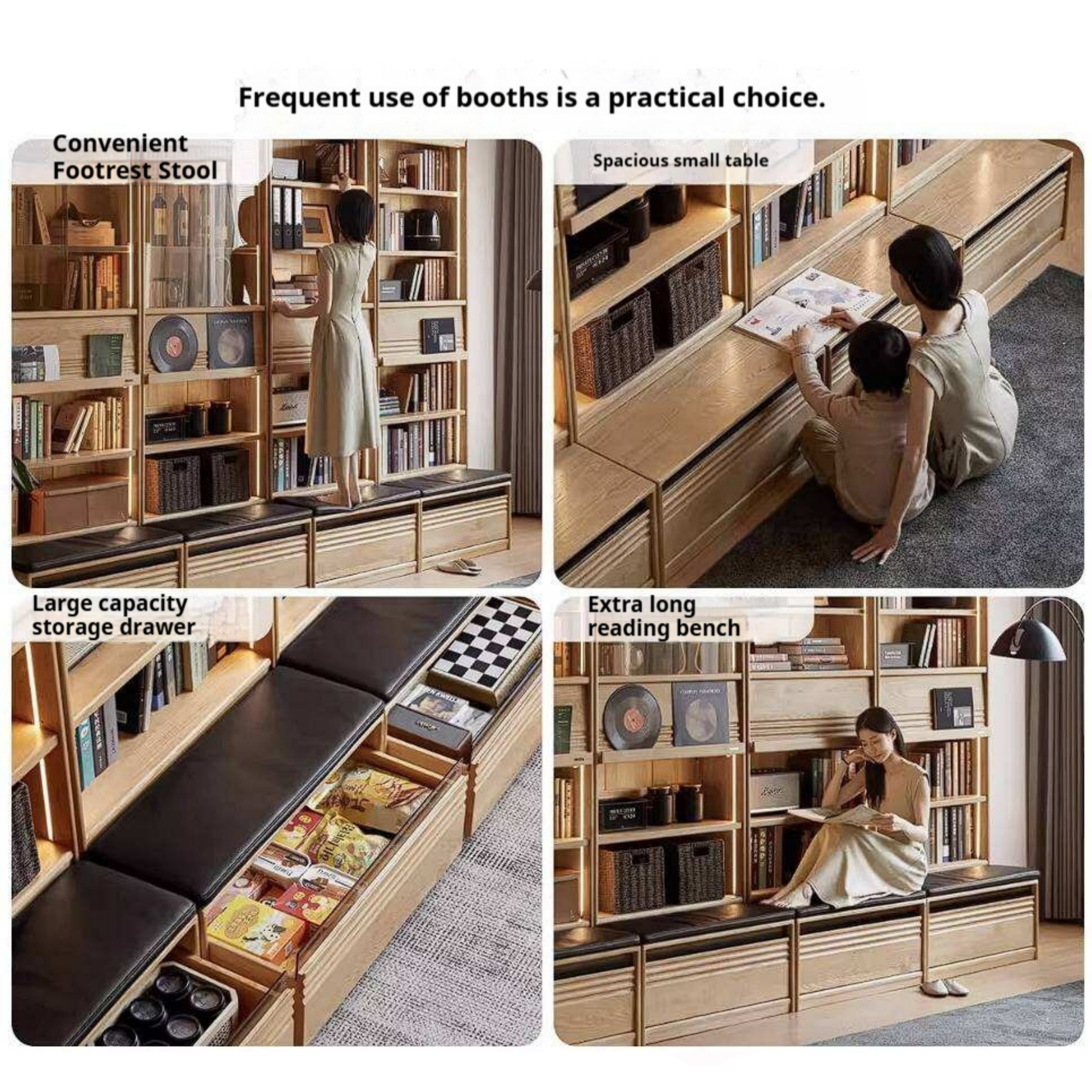 Ash Solid Wood Bookshelf with Wall Mounted Display Cabinet Design