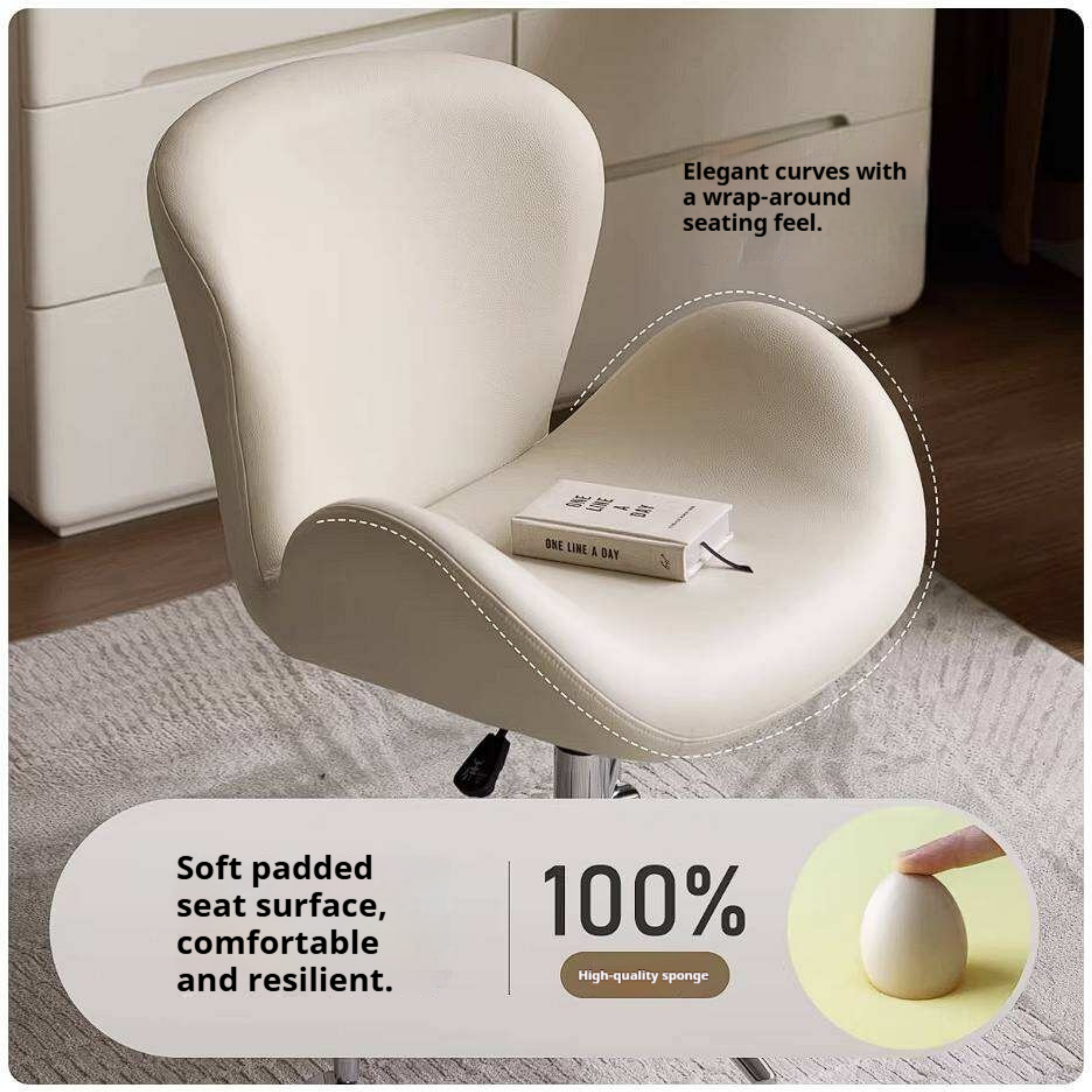 Swan-Style Swivel Office Chair with Chrome Base