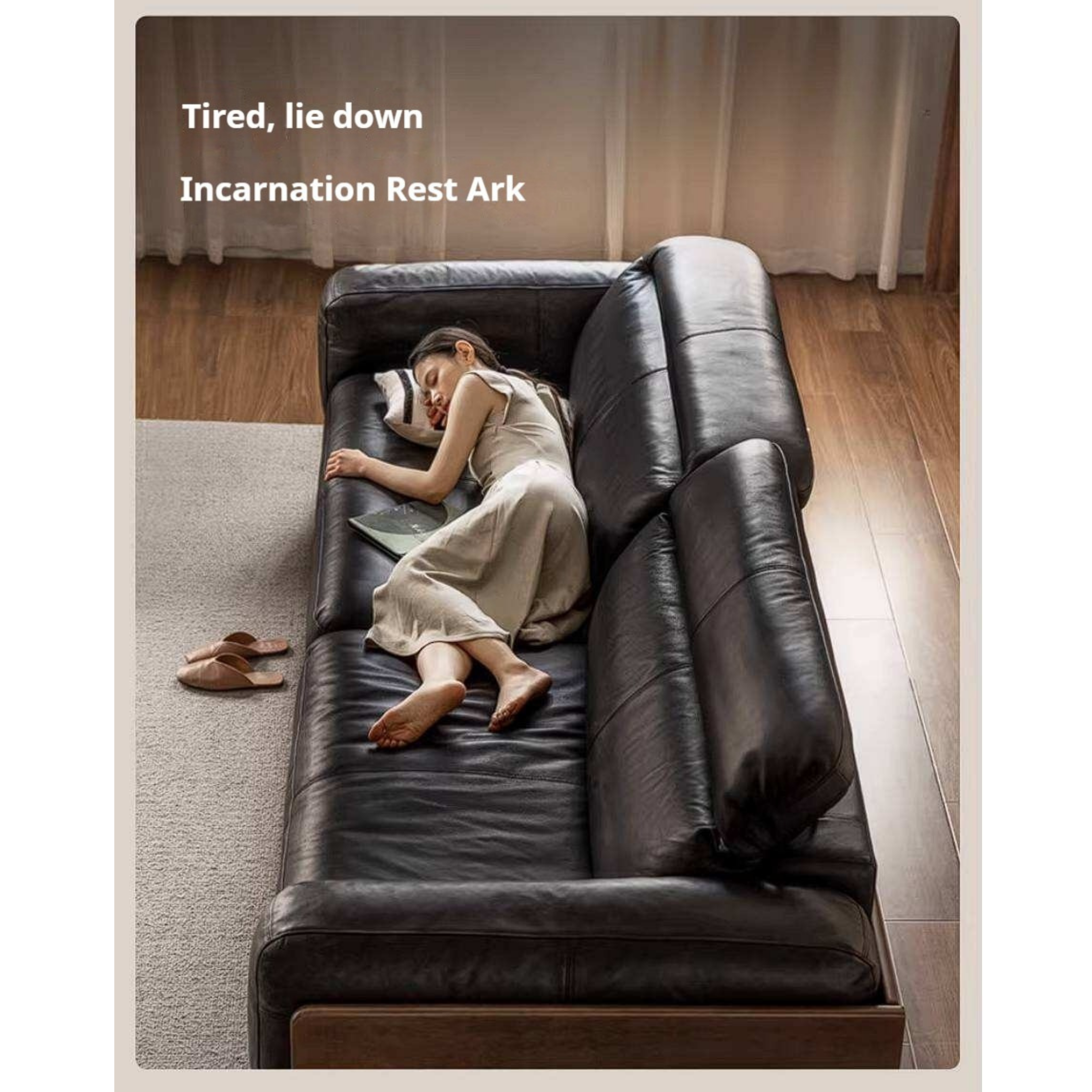 Golden Pear Solid Wood Genuine leather Sofa with Italian Light Luxury Design