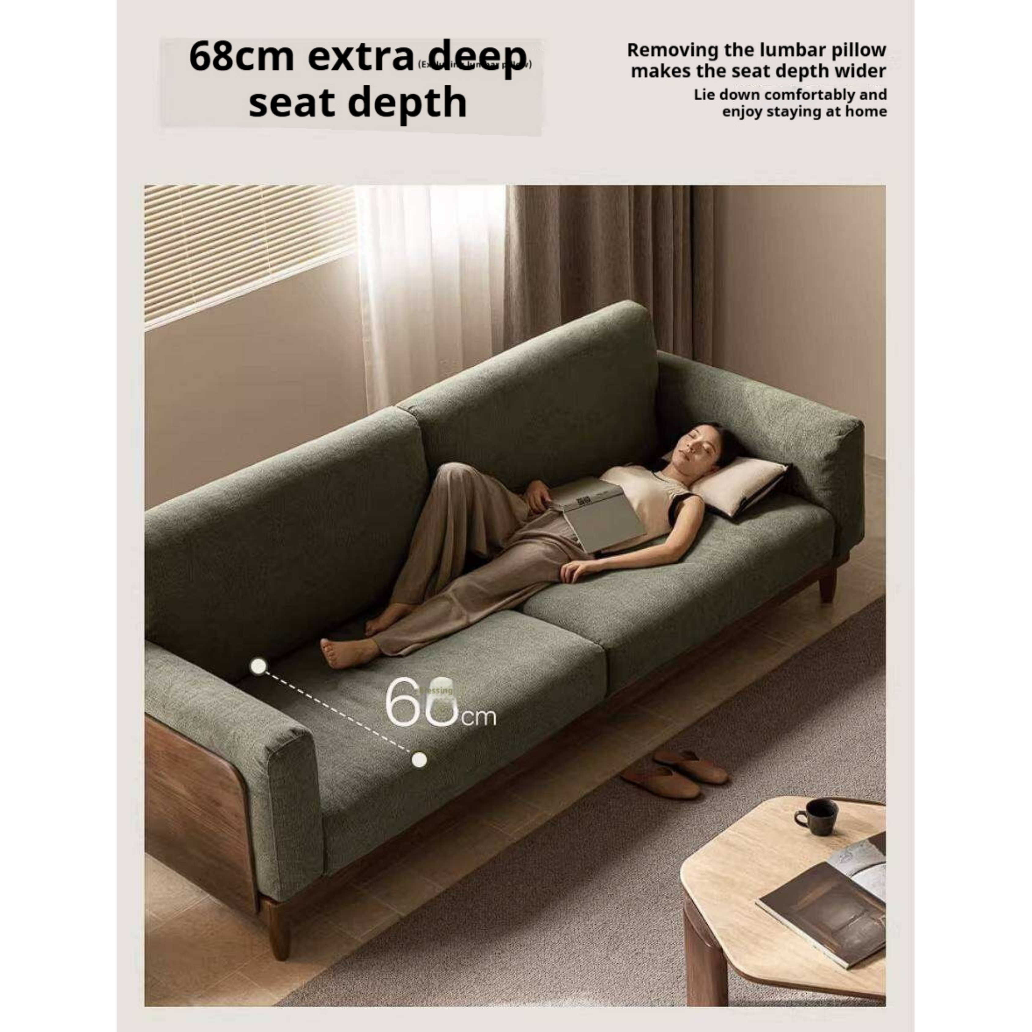 Black Walnut, Golden Sandalwood Solid Wood Sofa with Extra-Deep Seat