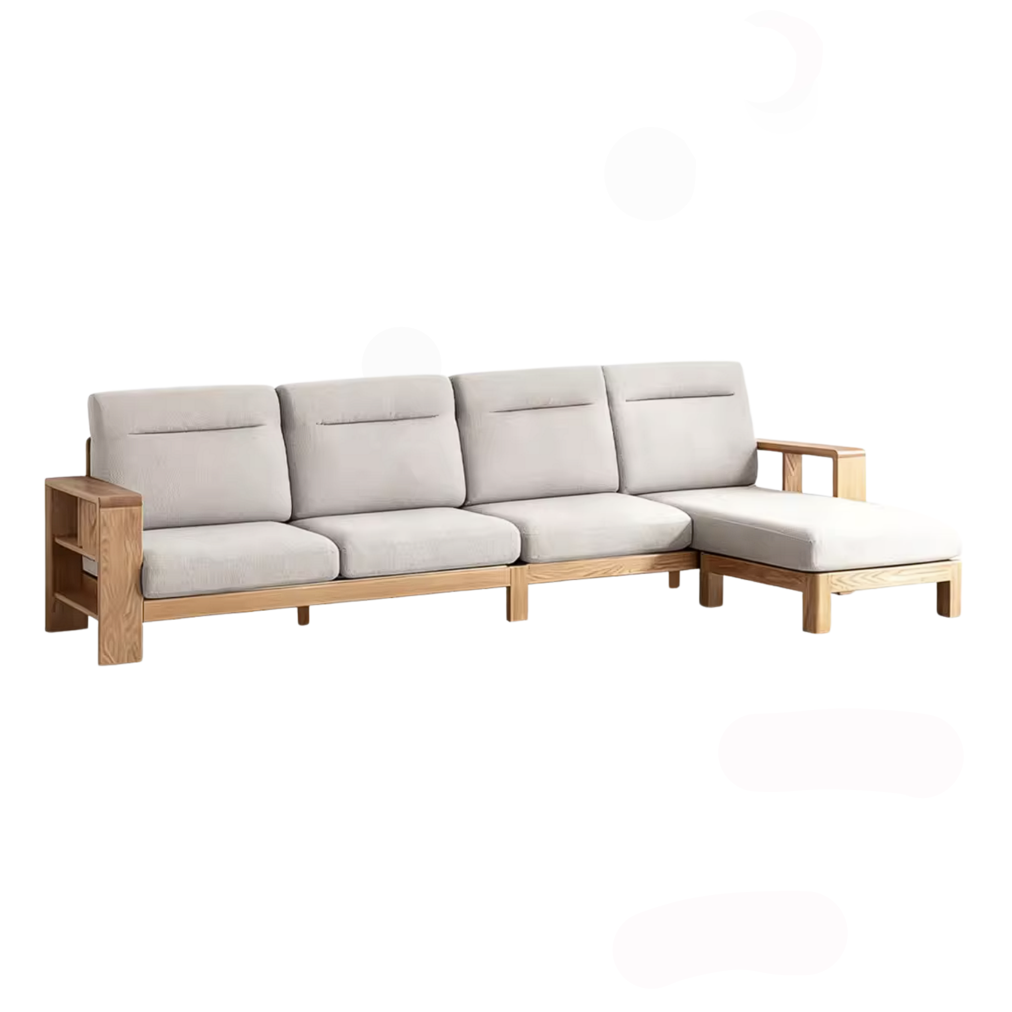 Oak Solid Wood Corner Sofa with Modern Fabric Upholstery
