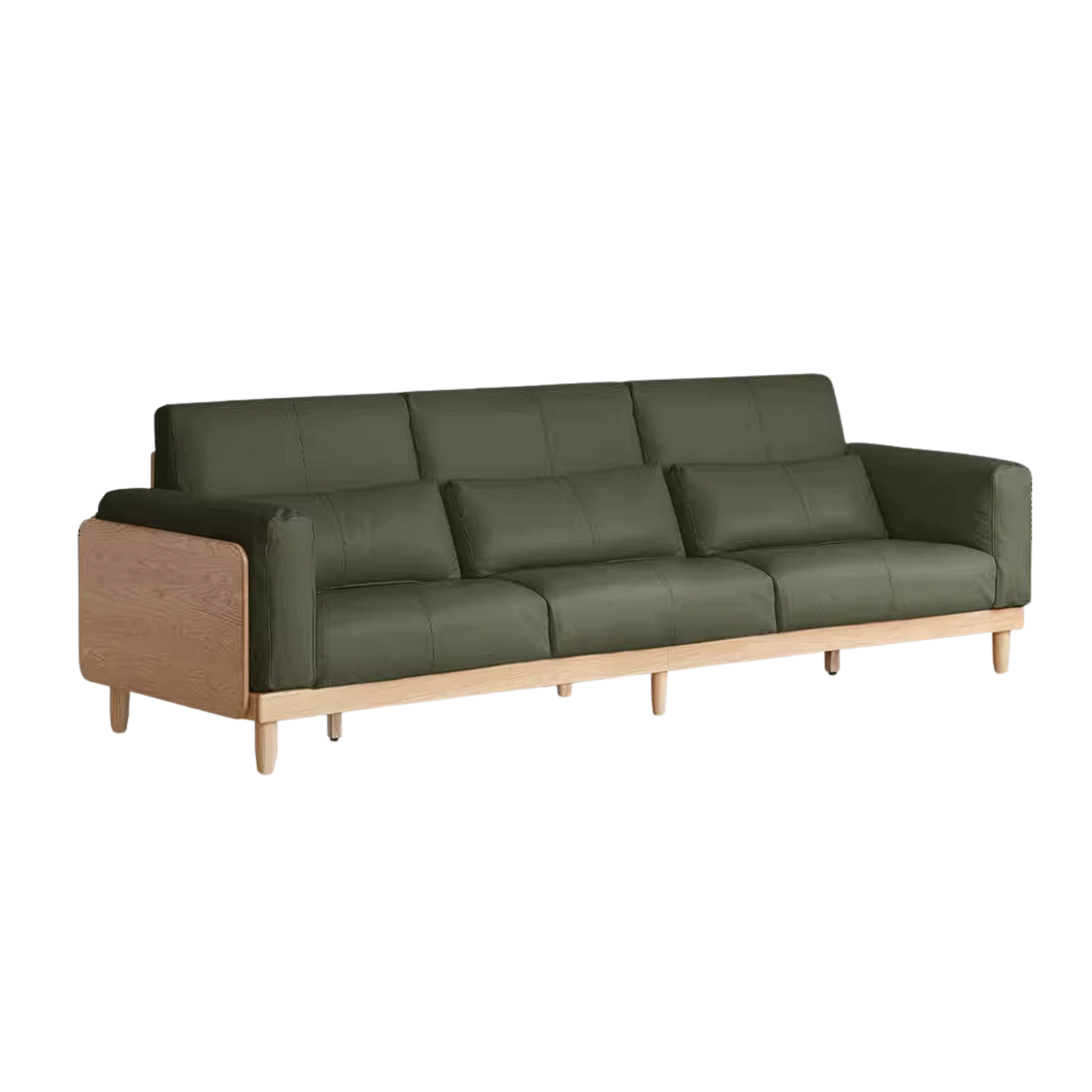 Oak Solid Wood Sofa with Rounded Arms, Low-Profile Design